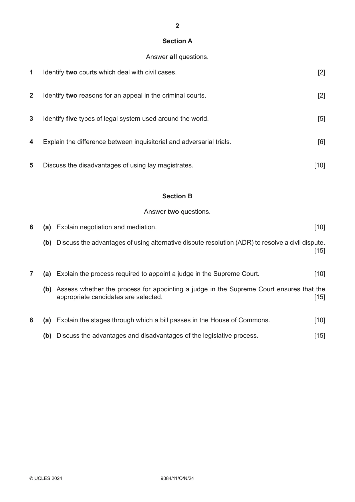 Cambridge A Level Law 9084 2024 Oct/Nov Paper 1 · Variant 1 question paper, page 2 of 4
