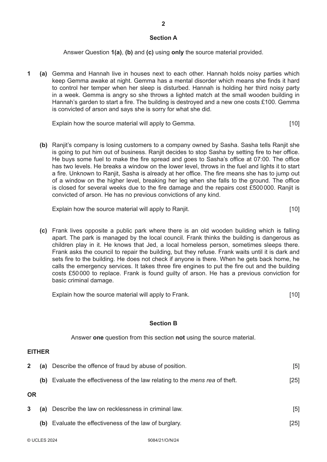 Cambridge A Level Law 9084 2024 Oct/Nov Paper 2 · Variant 1 question paper, page 2 of 4