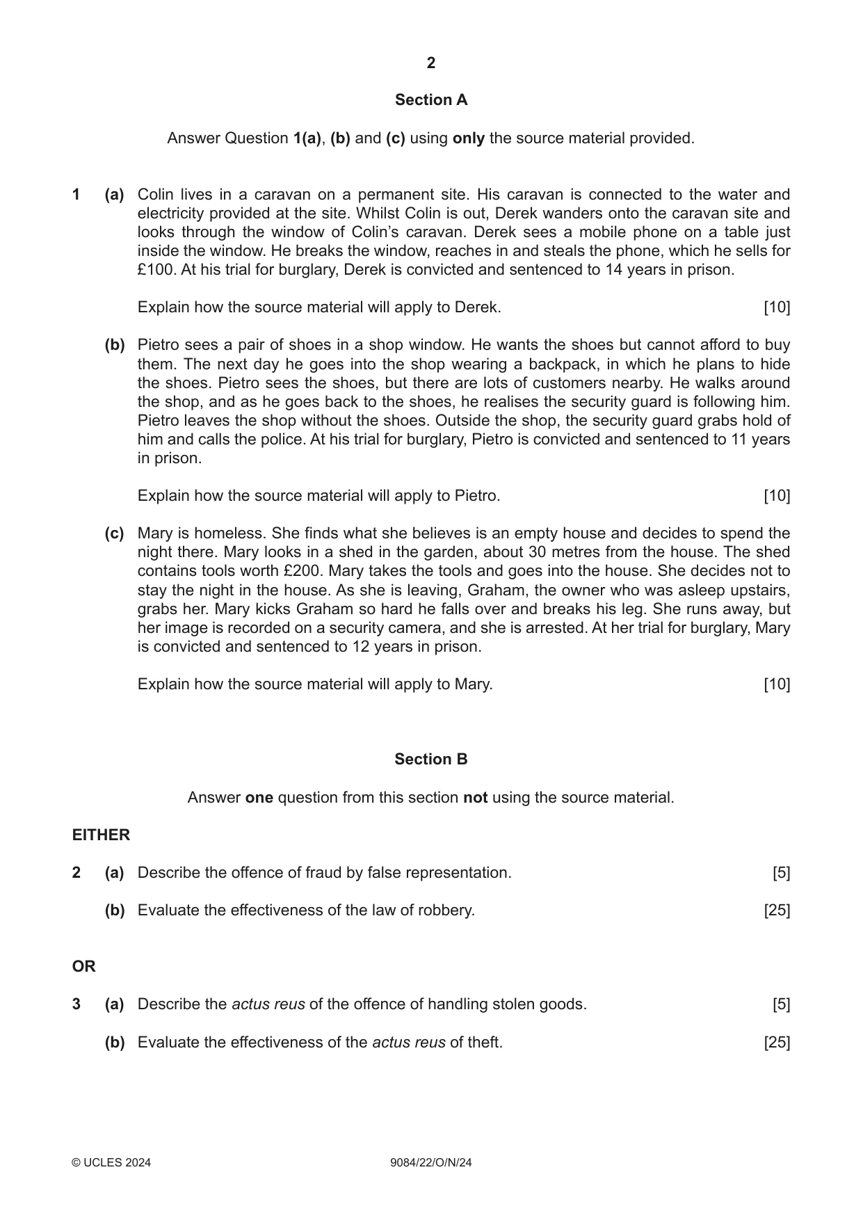 Cambridge A Level Law 9084 2024 Oct/Nov Paper 2 · Variant 2 question paper, page 2 of 4