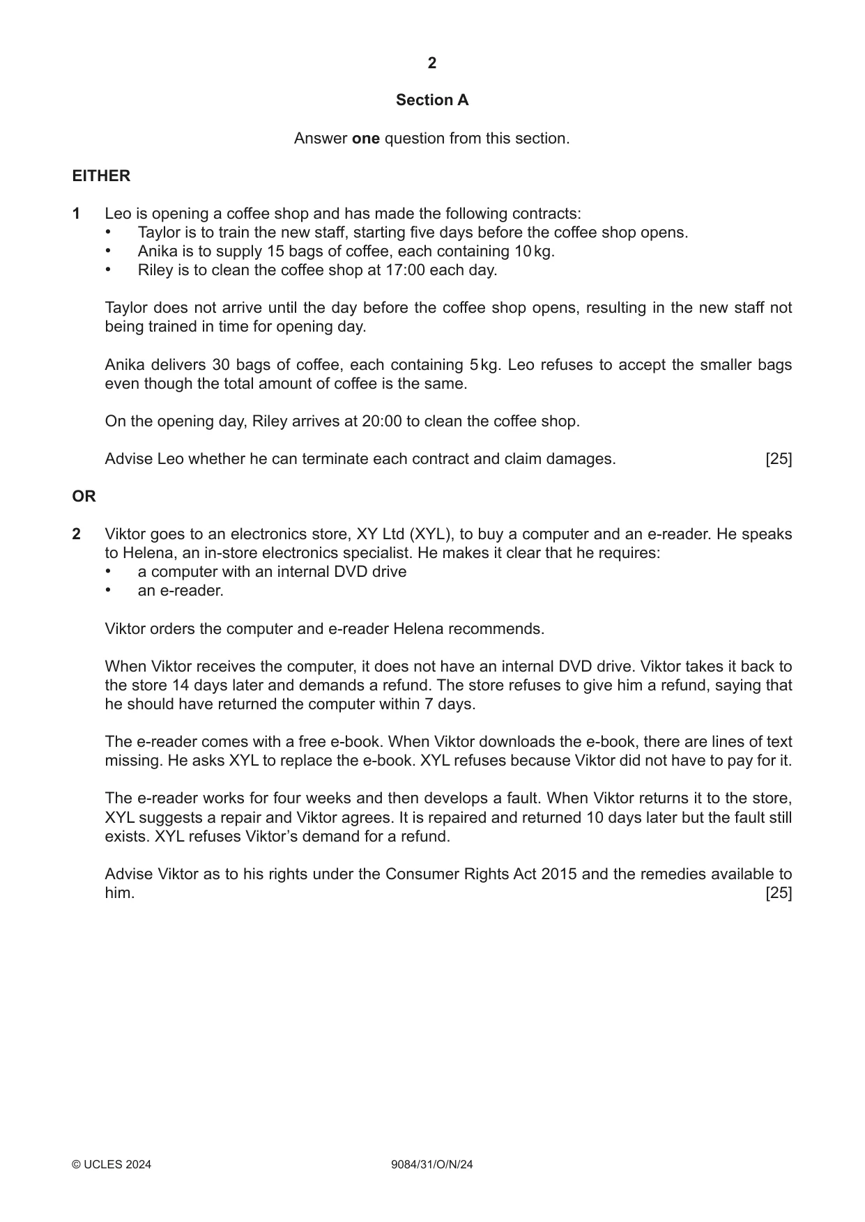 Cambridge A Level Law 9084 2024 Oct/Nov Paper 3 · Variant 1 question paper, page 2 of 4