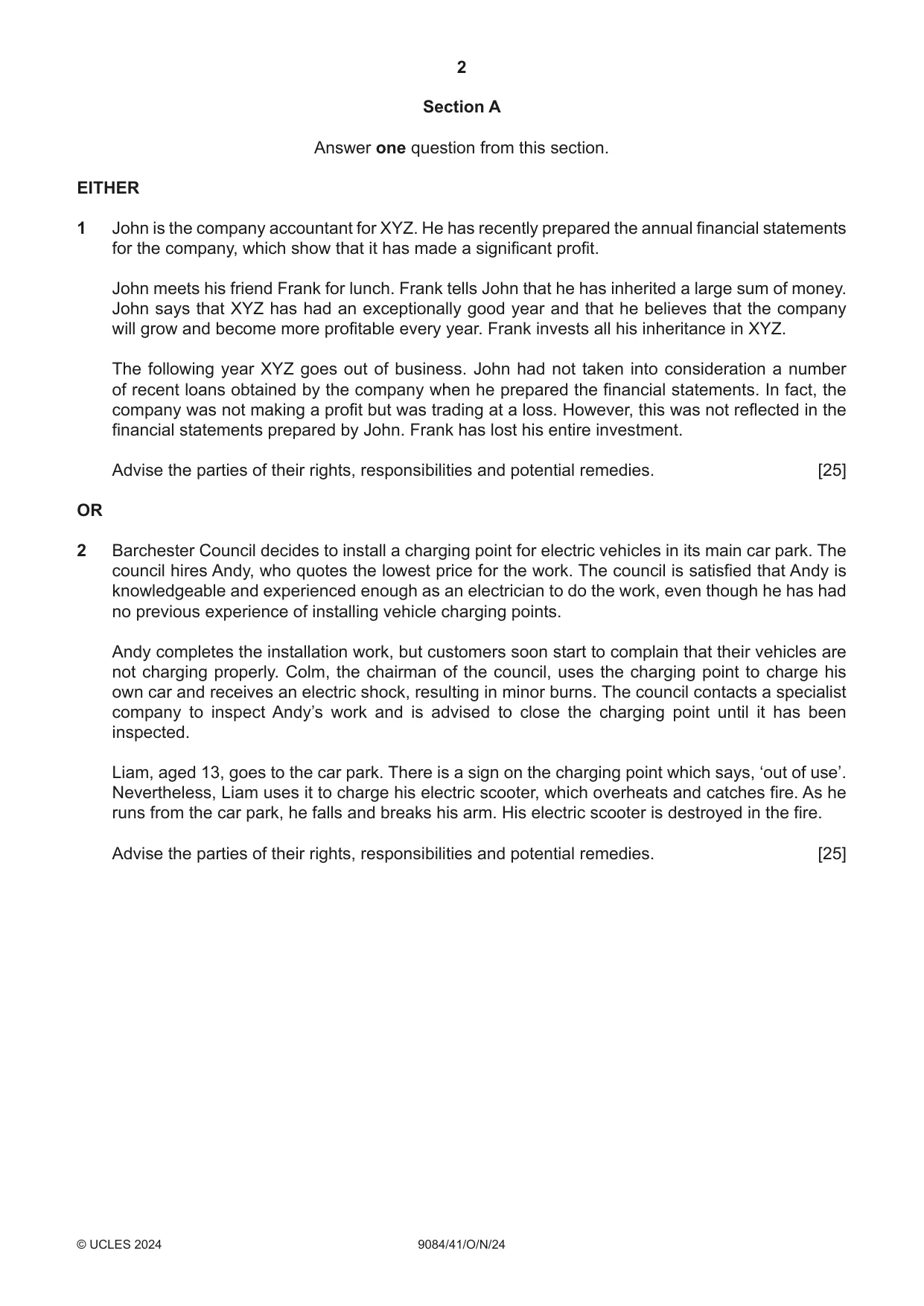 Cambridge A Level Law 9084 2024 Oct/Nov Paper 4 · Variant 1 question paper, page 2 of 4
