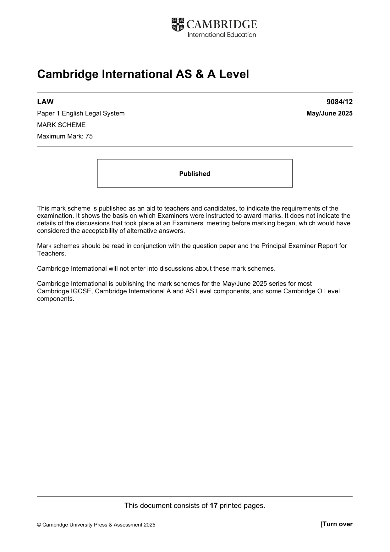 Mark scheme, page 1 of 17