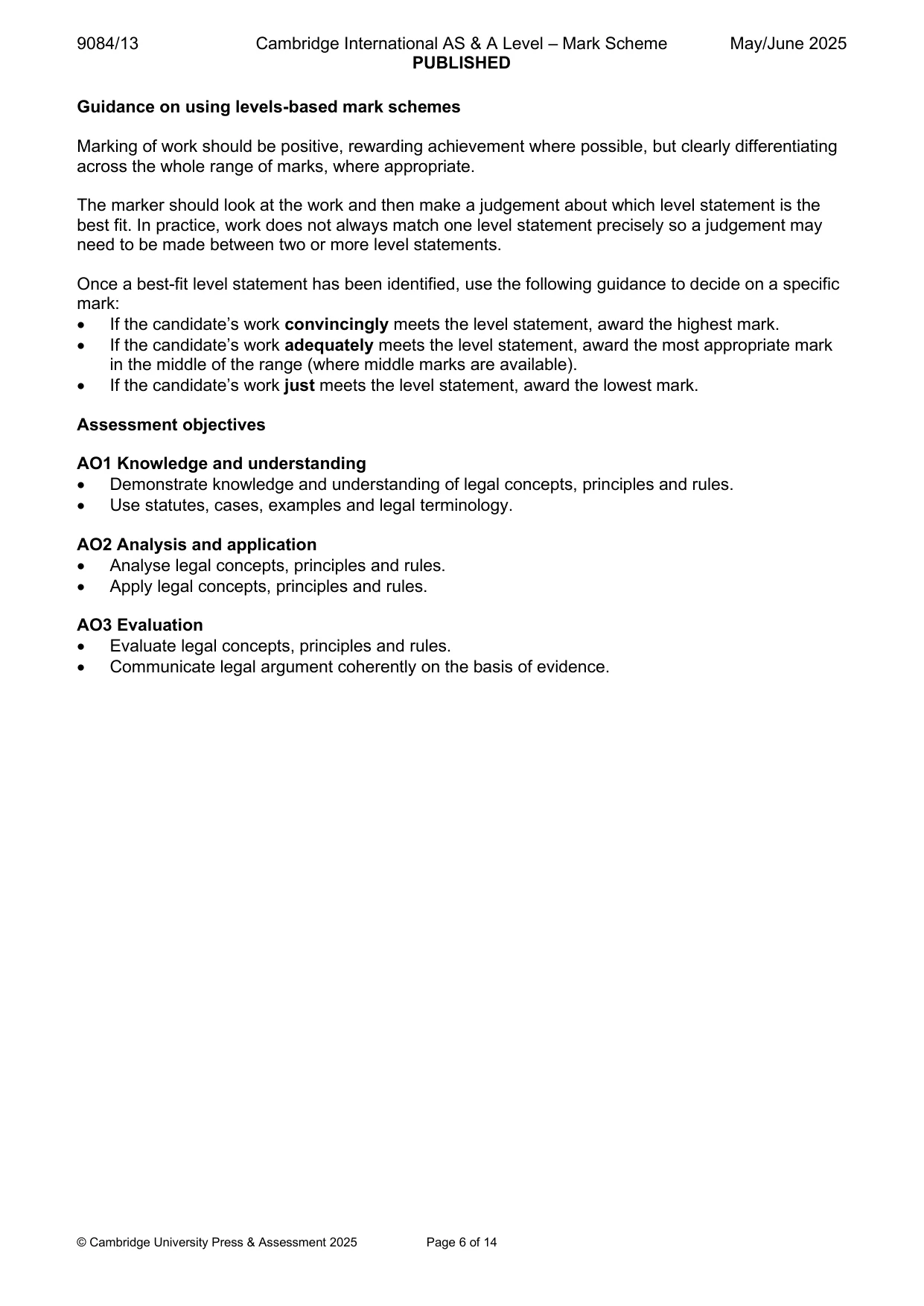Mark scheme, page 6 of 14