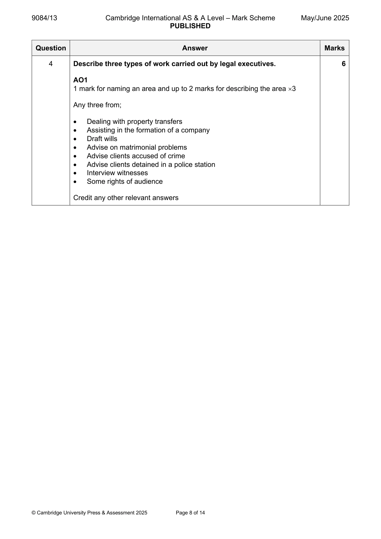 Mark scheme, page 8 of 14