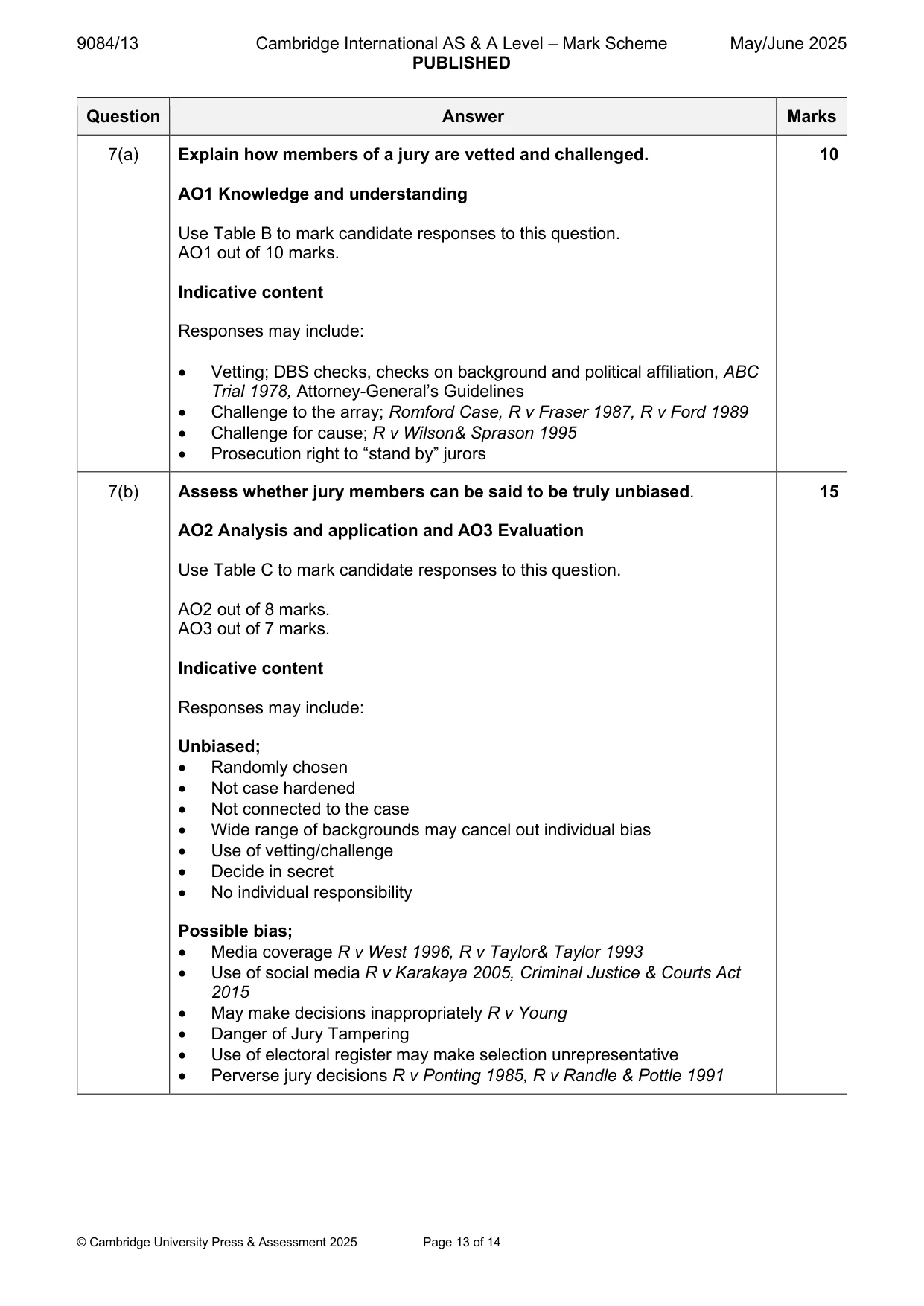Mark scheme, page 13 of 14