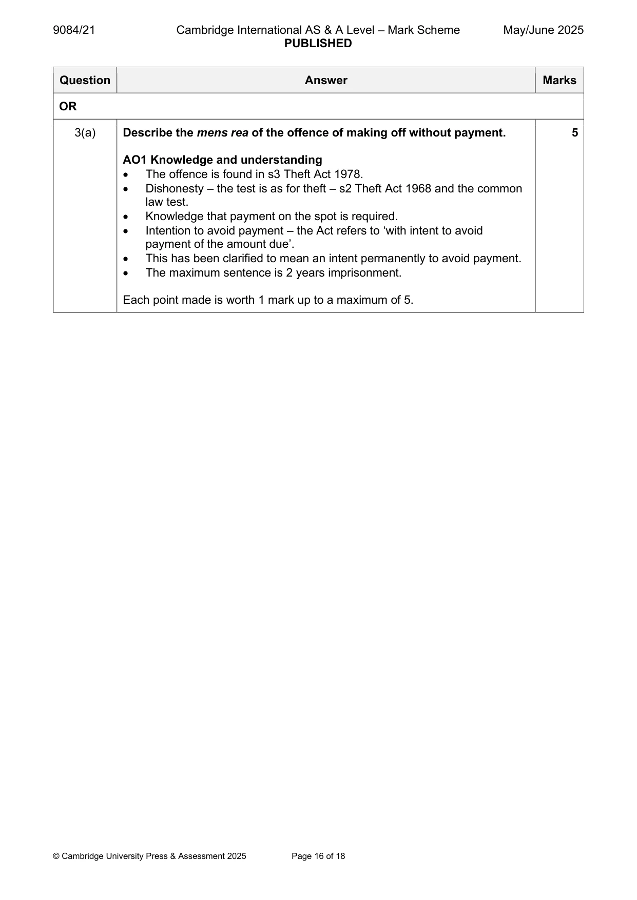 Mark scheme, page 16 of 18
