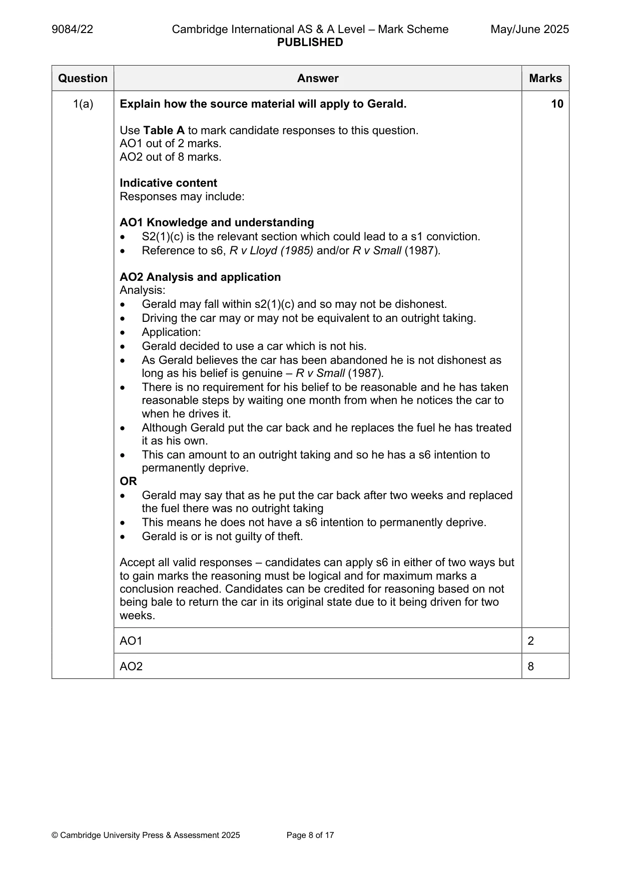 Mark scheme, page 8 of 17