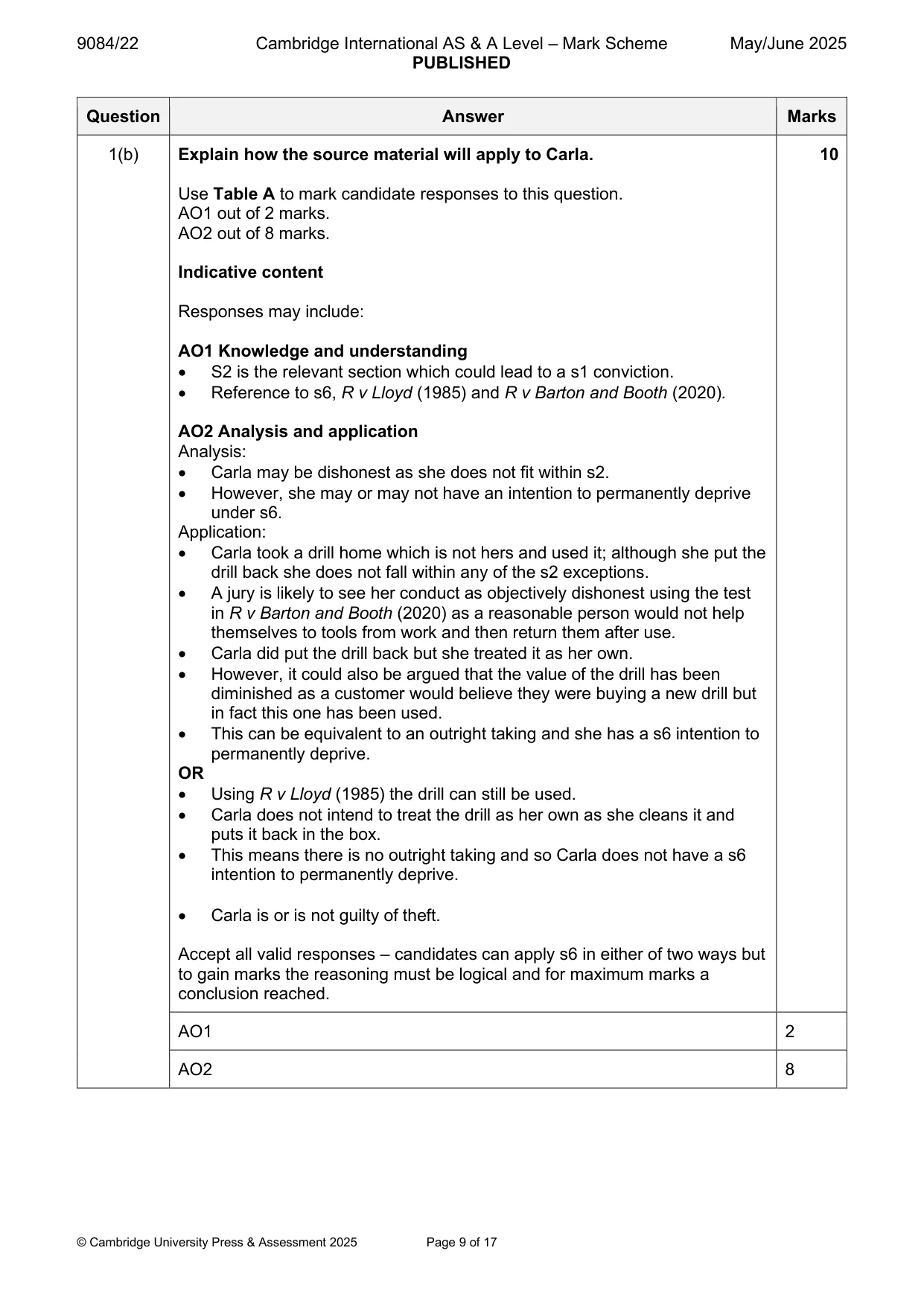 Mark scheme, page 9 of 17