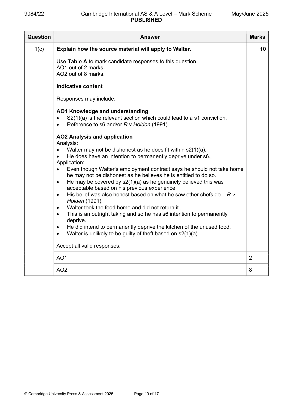 Mark scheme, page 10 of 17