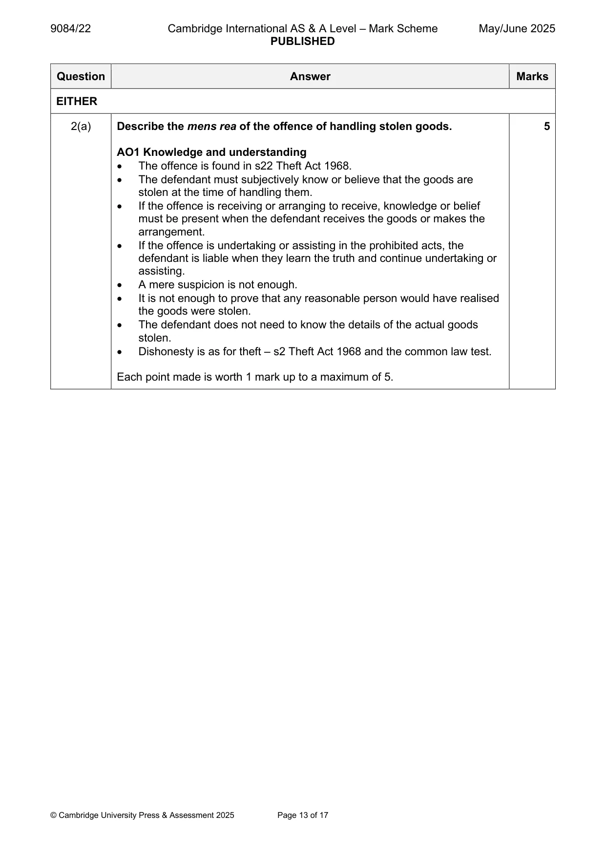 Mark scheme, page 13 of 17