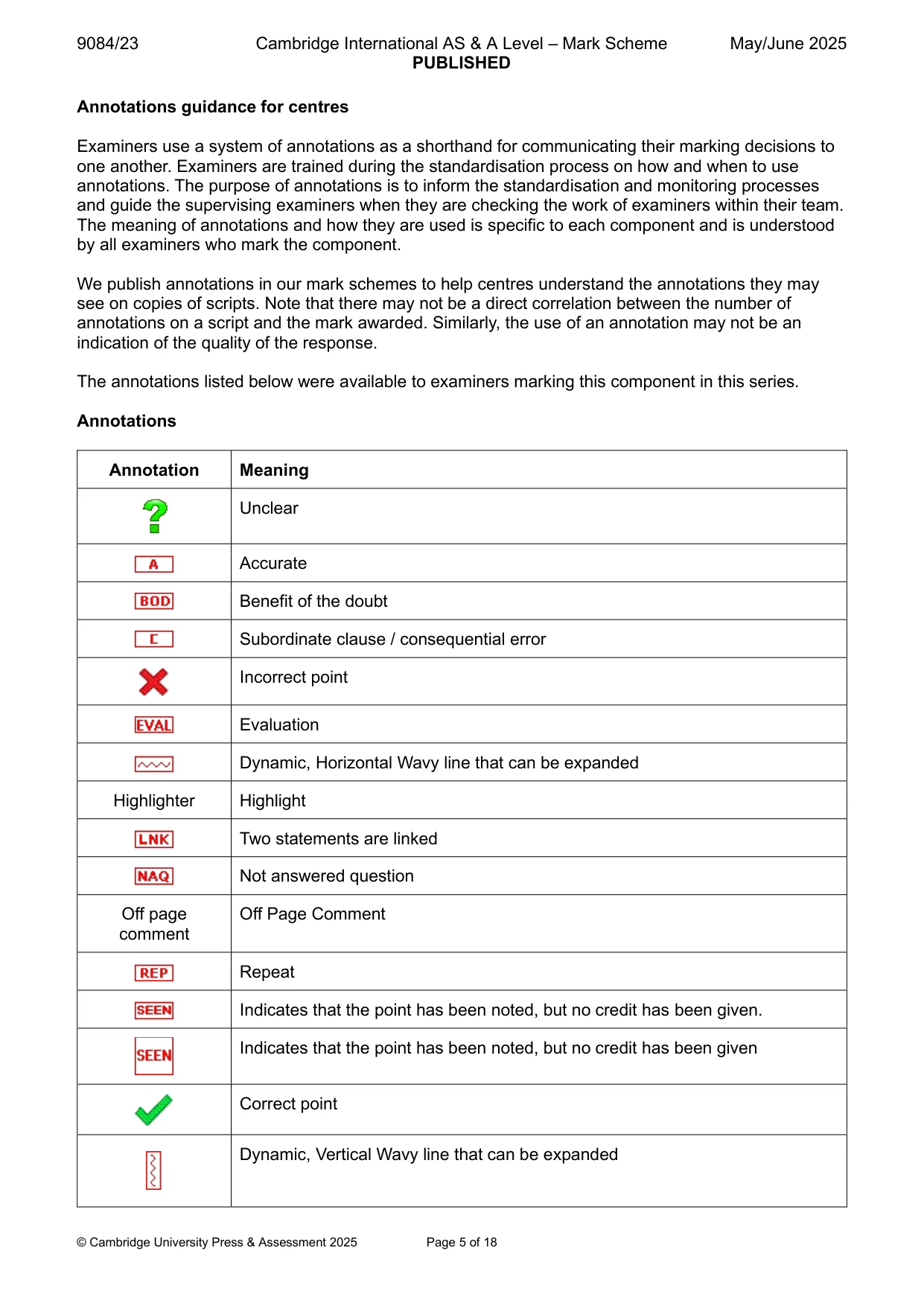 Mark scheme, page 5 of 18