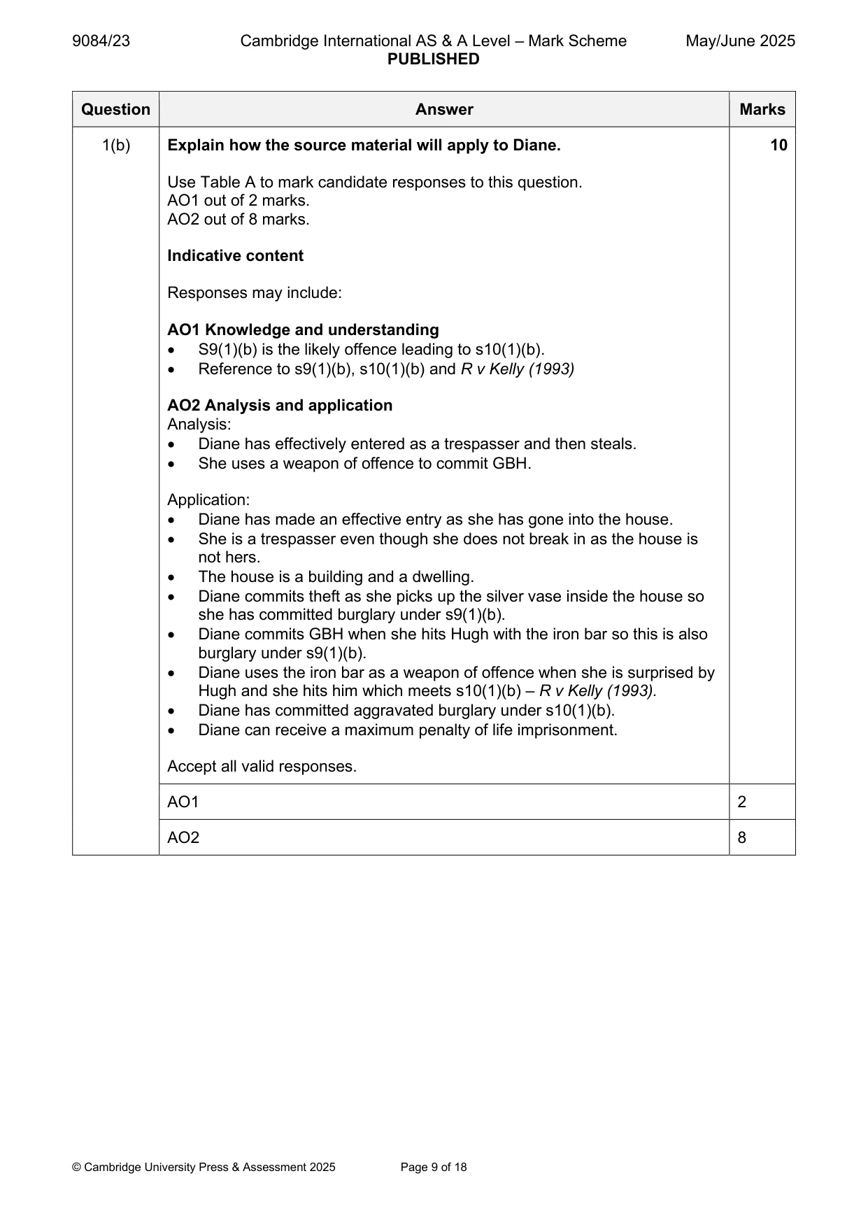 Mark scheme, page 9 of 18