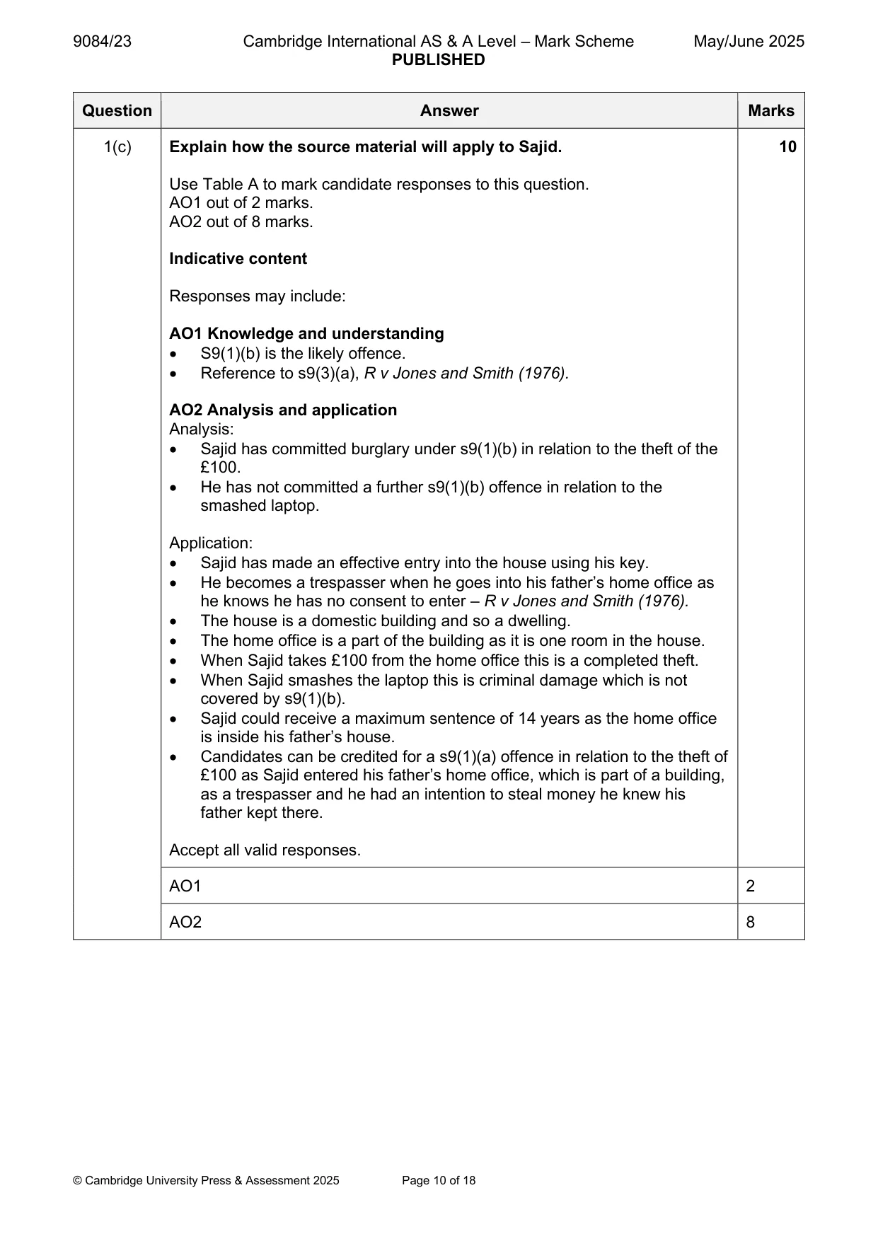 Mark scheme, page 10 of 18