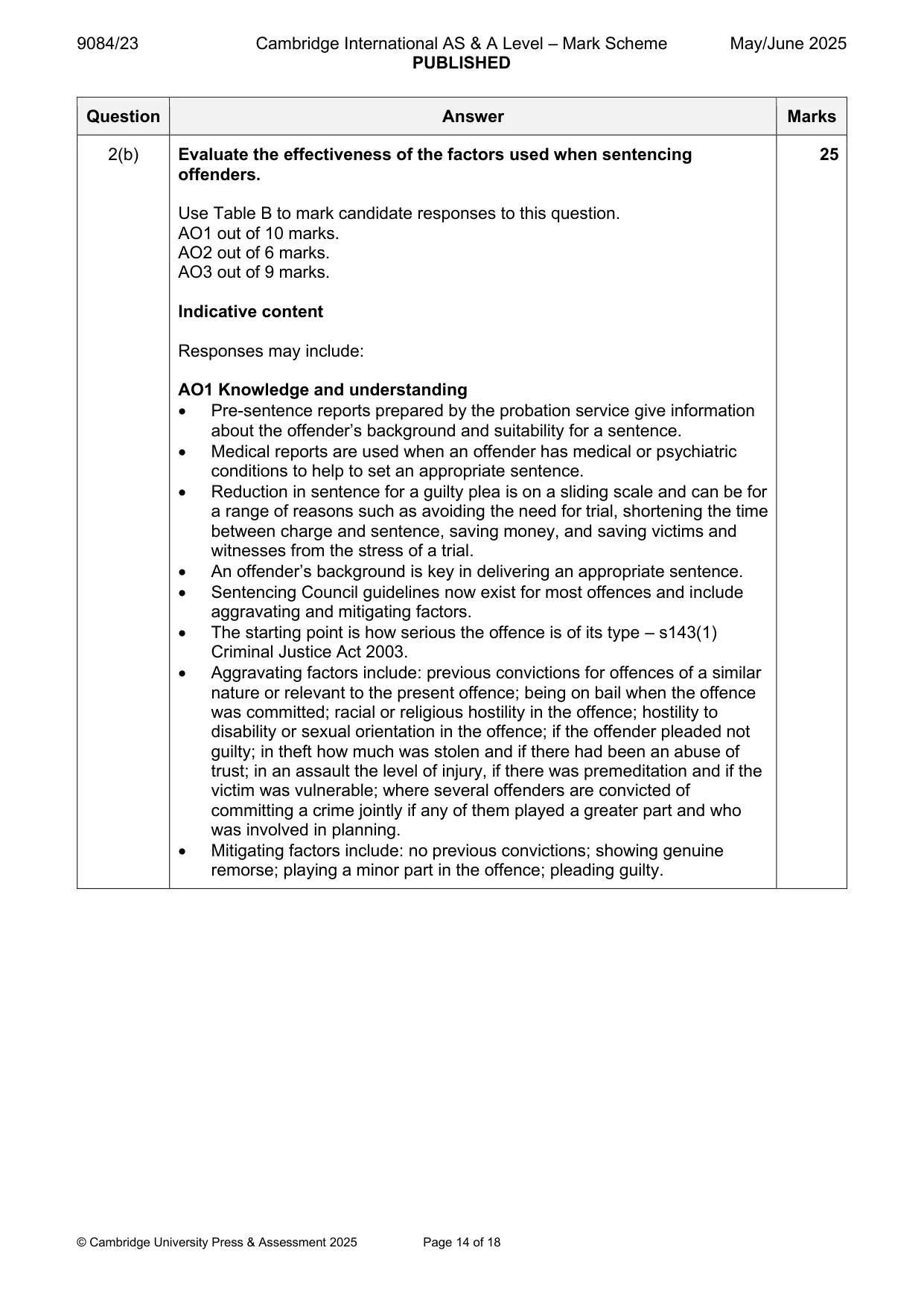 Mark scheme, page 14 of 18