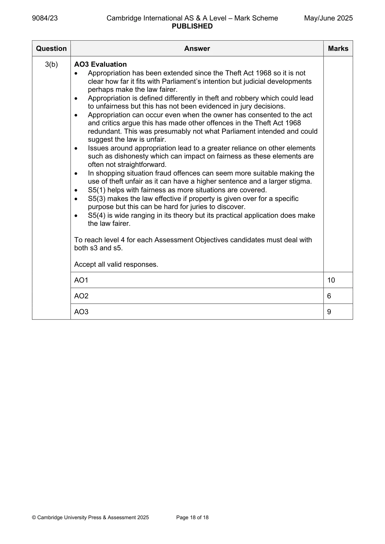 Mark scheme, page 18 of 18