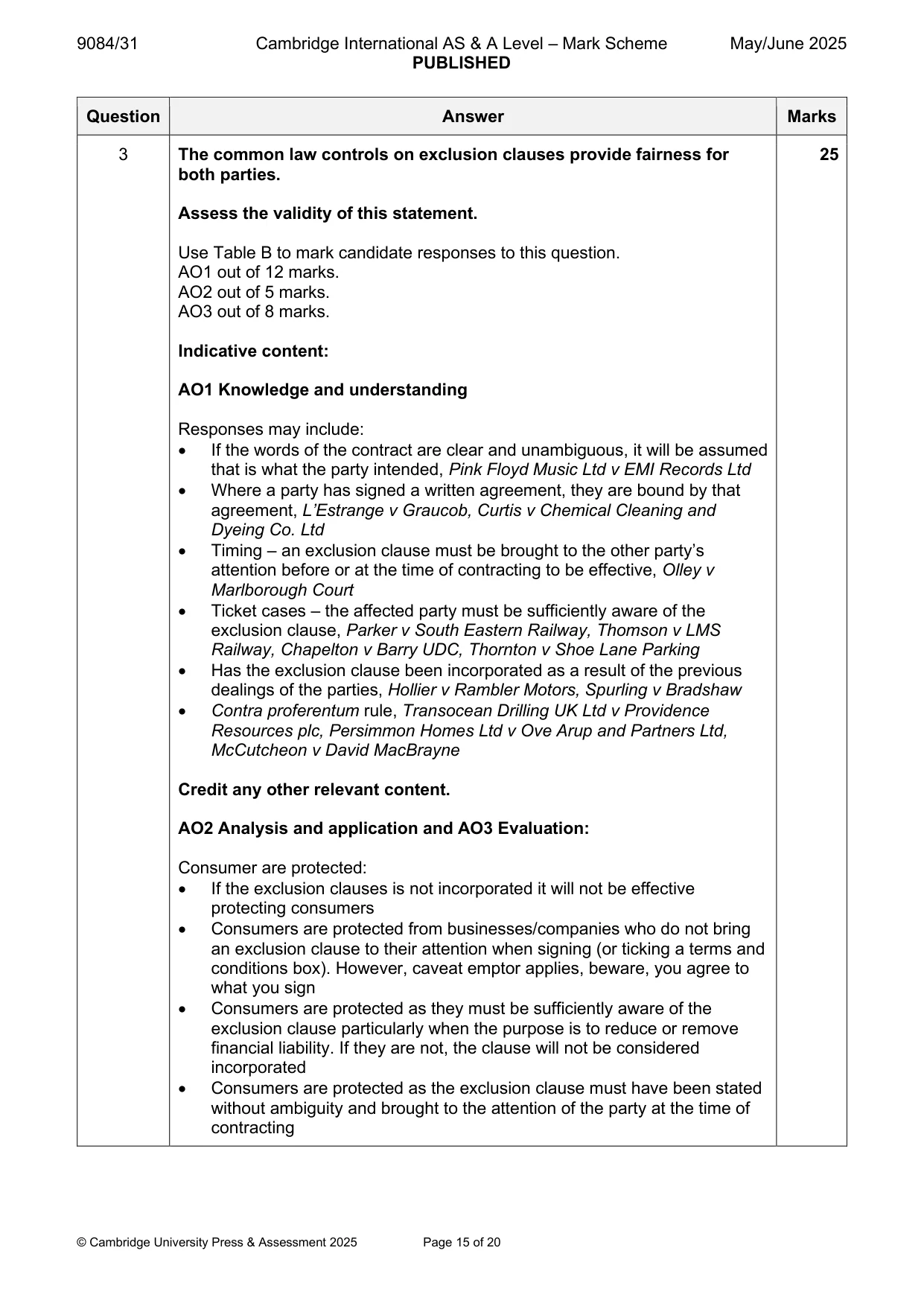 Mark scheme, page 15 of 20