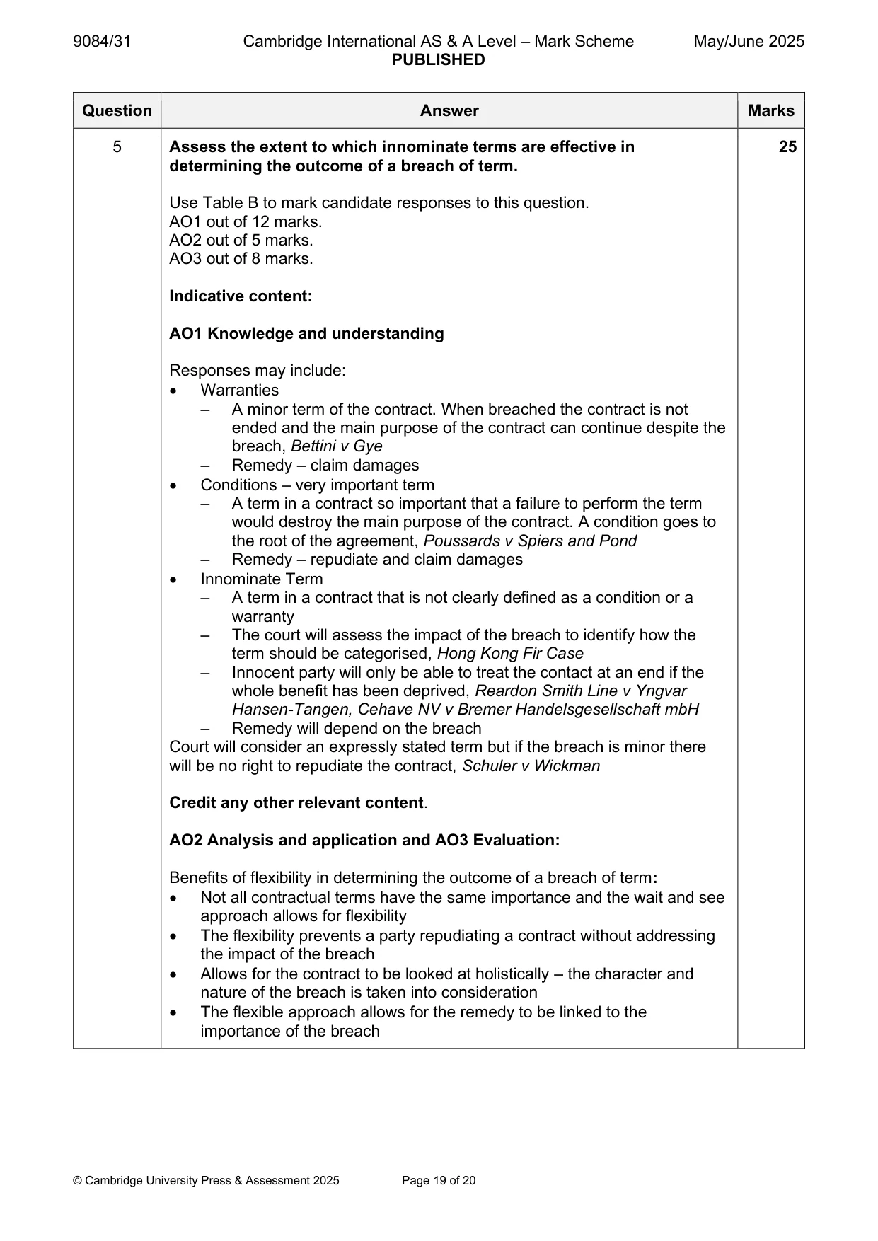 Mark scheme, page 19 of 20