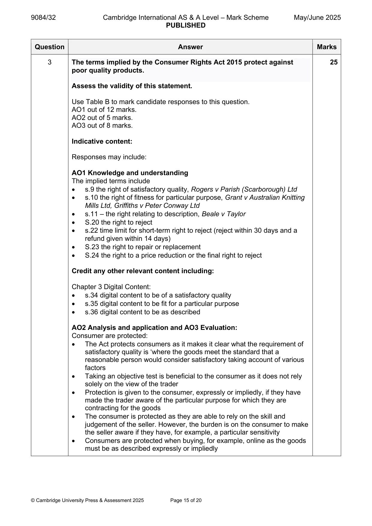 Mark scheme, page 15 of 20