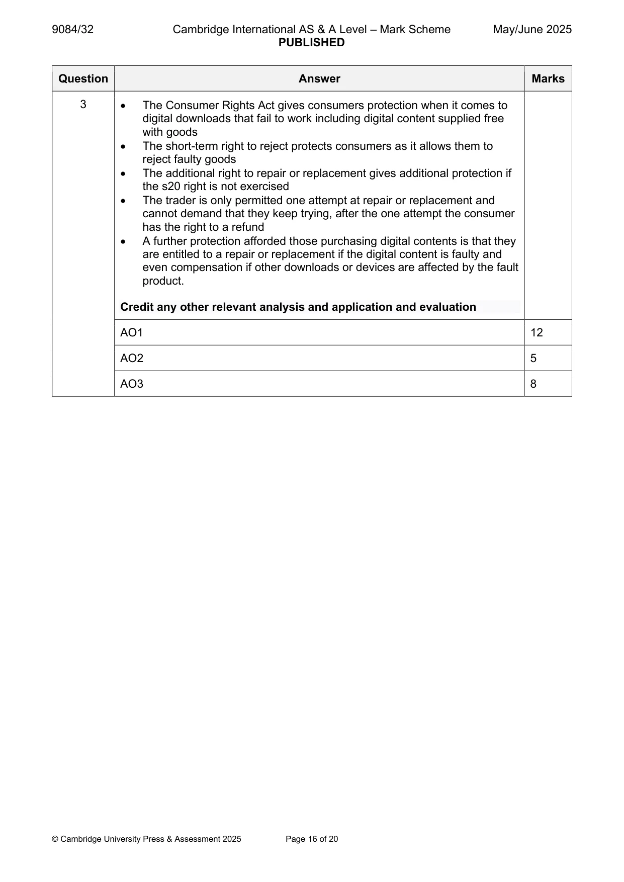 Mark scheme, page 16 of 20