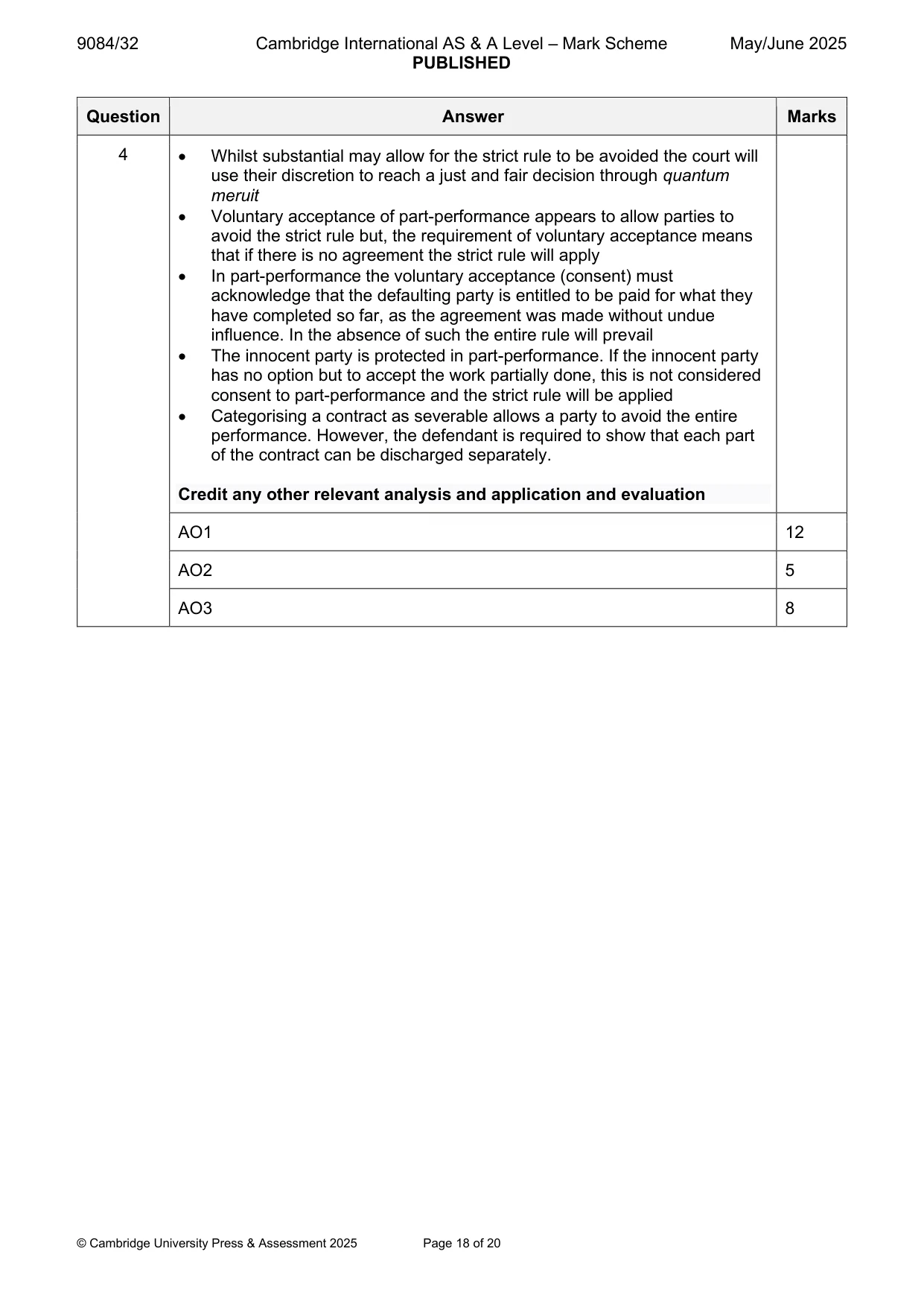 Mark scheme, page 18 of 20