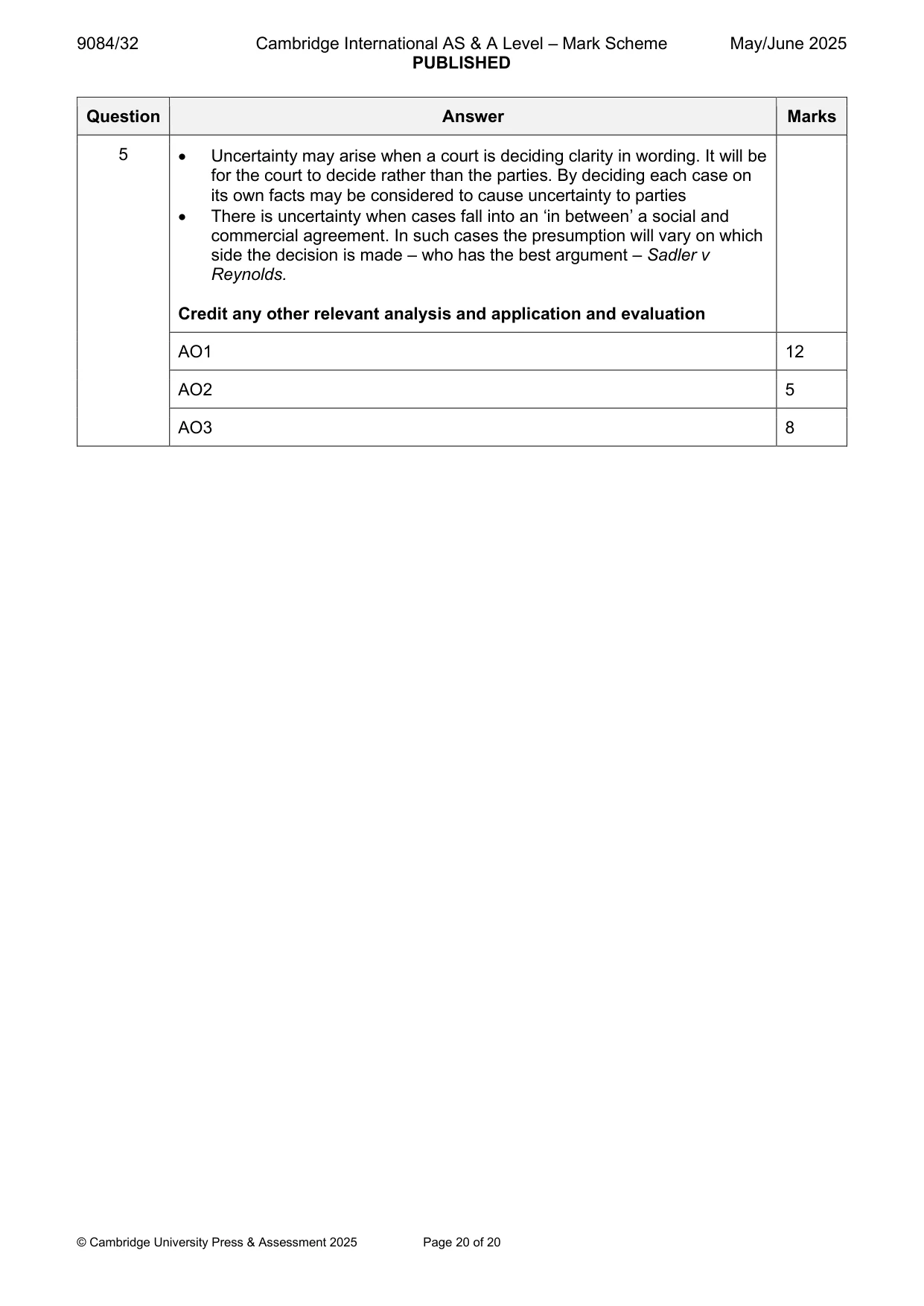 Mark scheme, page 20 of 20