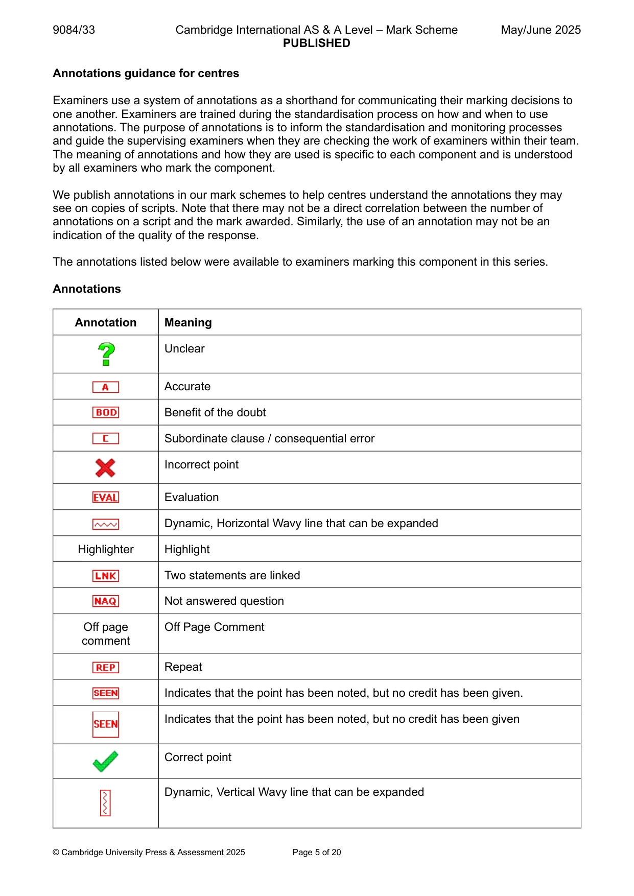Mark scheme, page 5 of 20