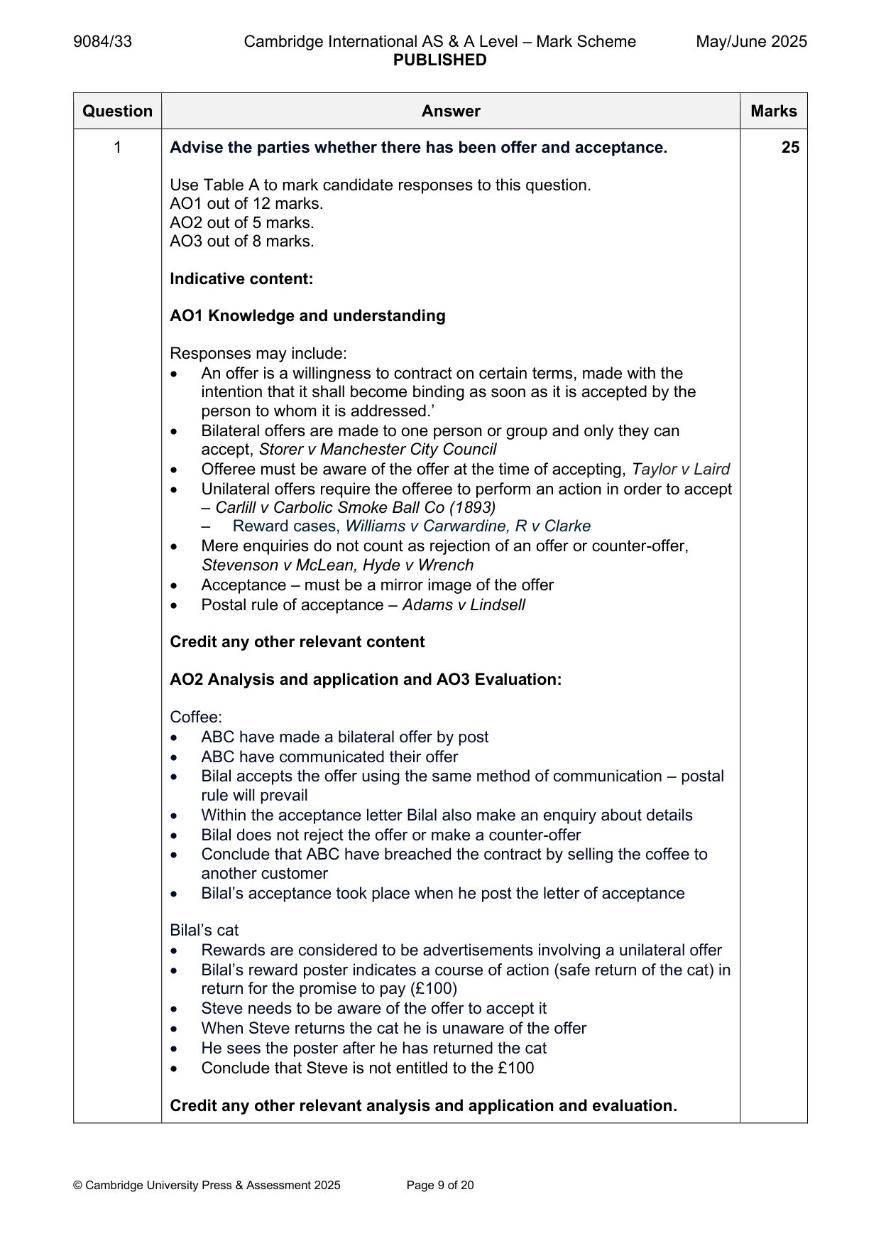 Mark scheme, page 9 of 20