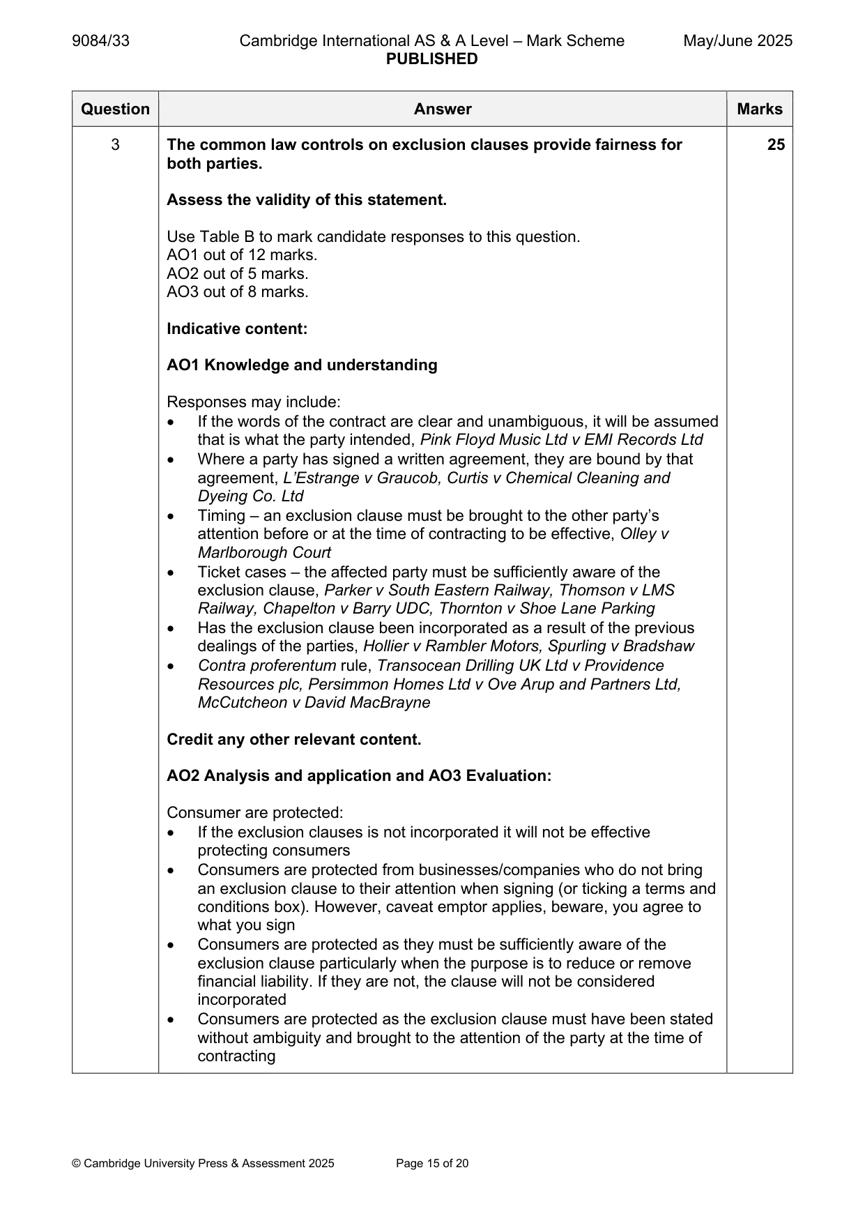 Mark scheme, page 15 of 20