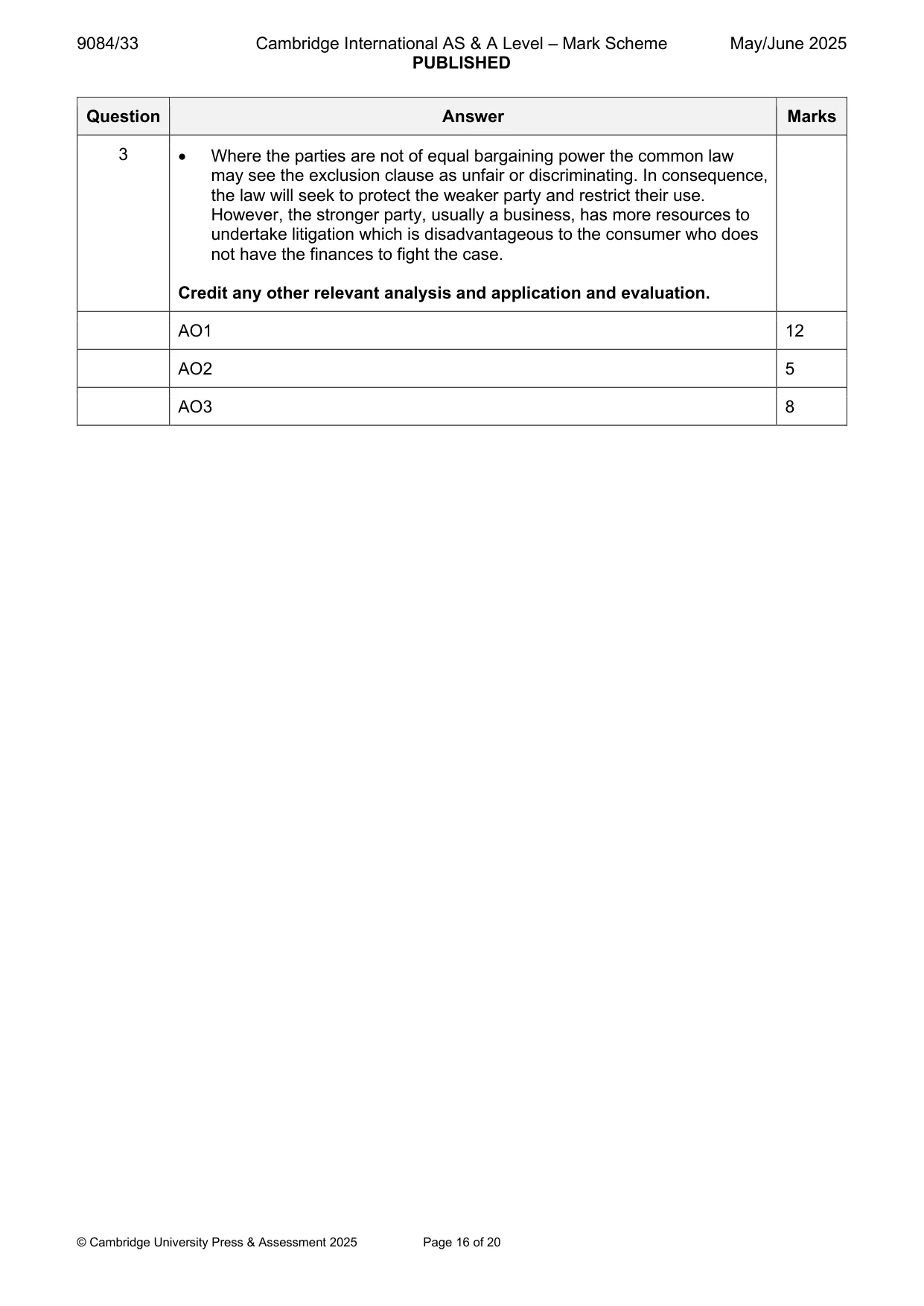 Mark scheme, page 16 of 20
