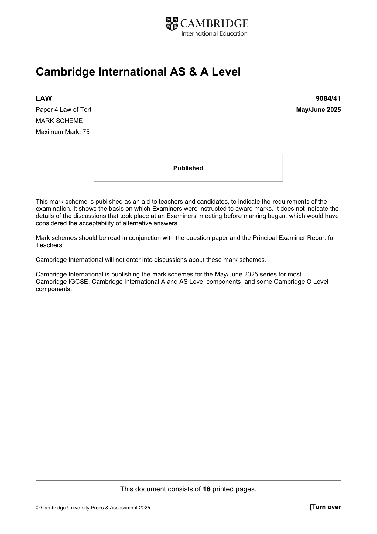 Mark scheme, page 1 of 16