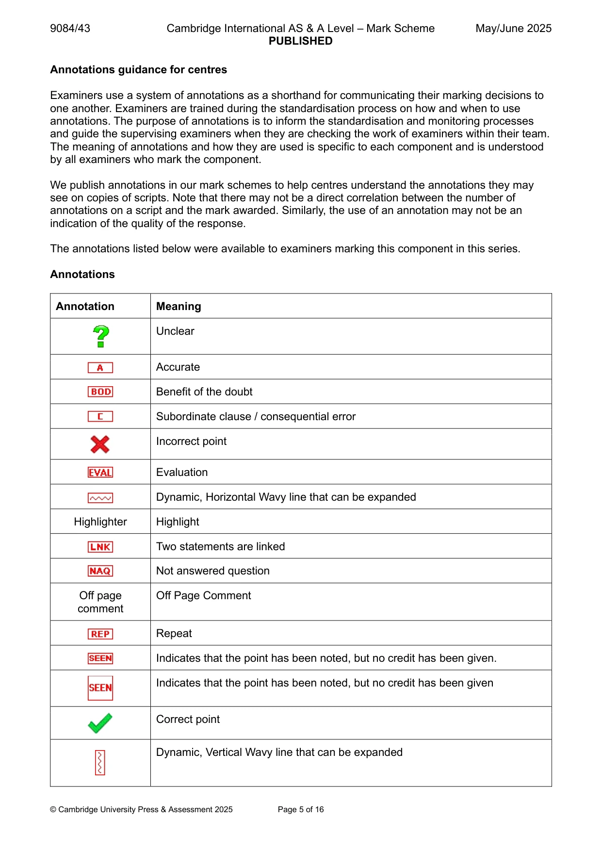 Mark scheme, page 5 of 16
