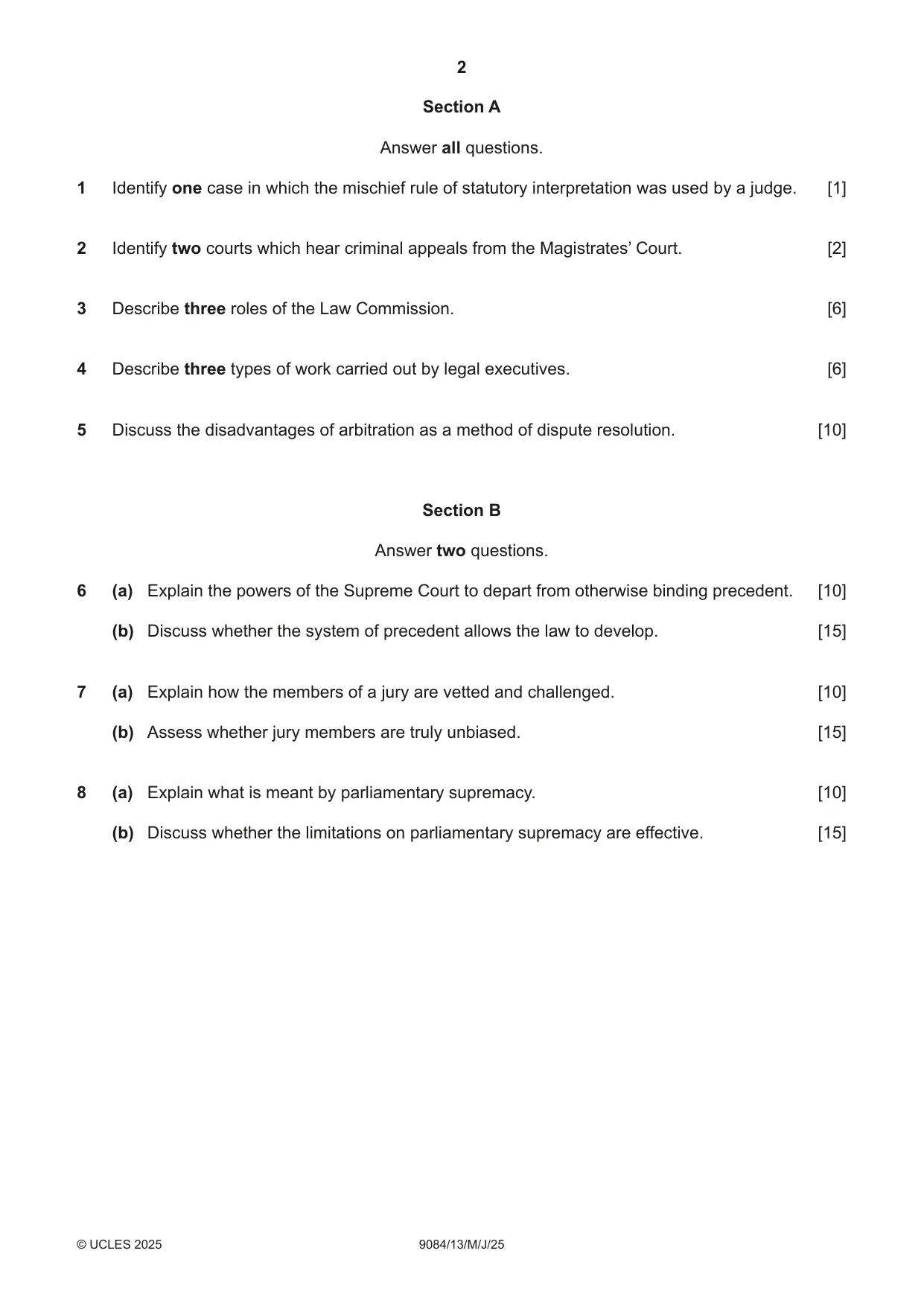 Cambridge A Level Law 9084 2025 May/June Paper 1 · Variant 3 question paper, page 2 of 4