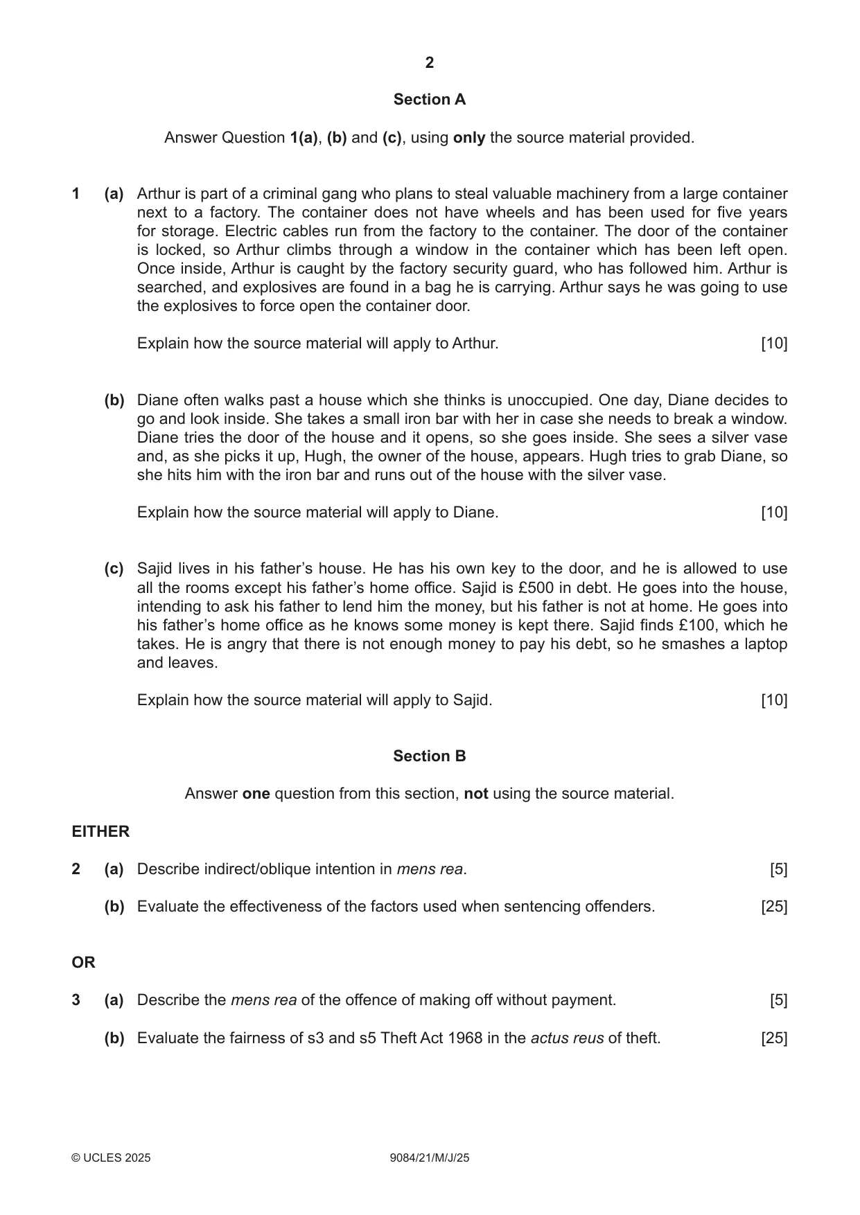 Cambridge A Level Law 9084 2025 May/June Paper 2 · Variant 1 question paper, page 2 of 4