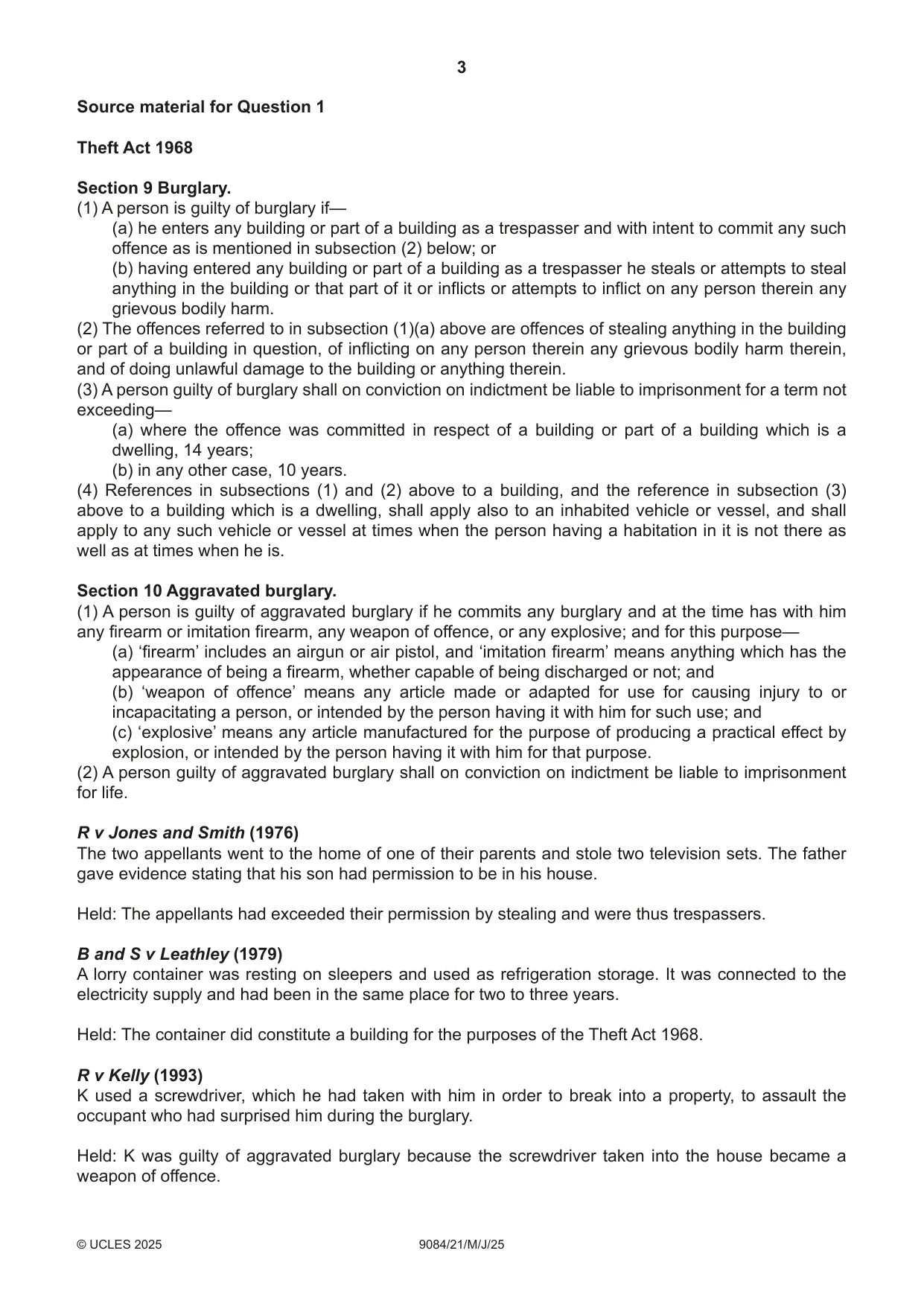 Cambridge A Level Law 9084 2025 May/June Paper 2 · Variant 1 question paper, page 3 of 4