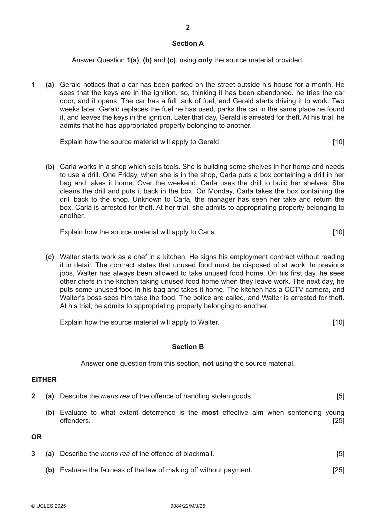 Cambridge A Level Law 9084 2025 May/June Paper 2 · Variant 2 question paper, page 2 of 4