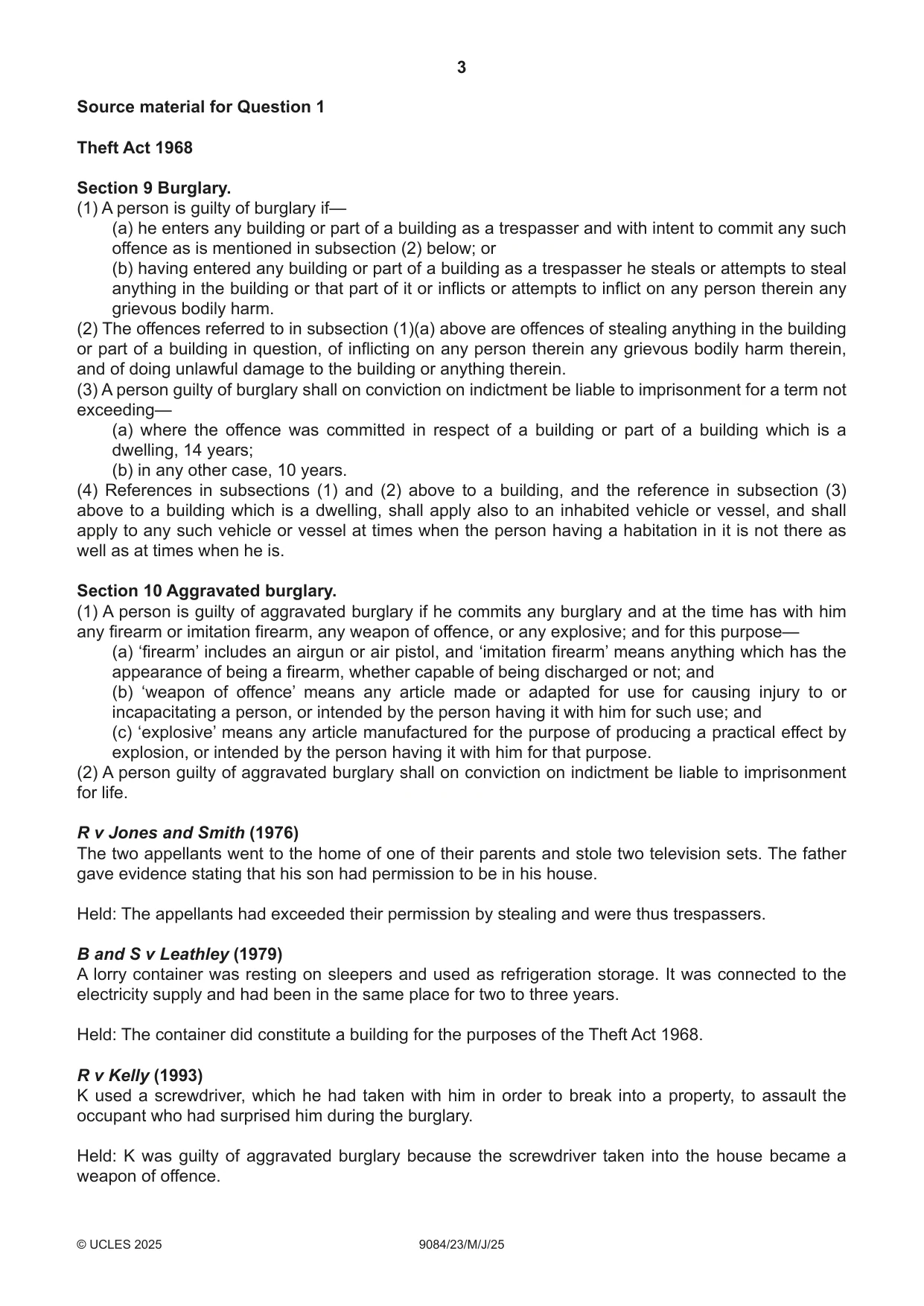 Cambridge A Level Law 9084 2025 May/June Paper 2 · Variant 3 question paper, page 3 of 4