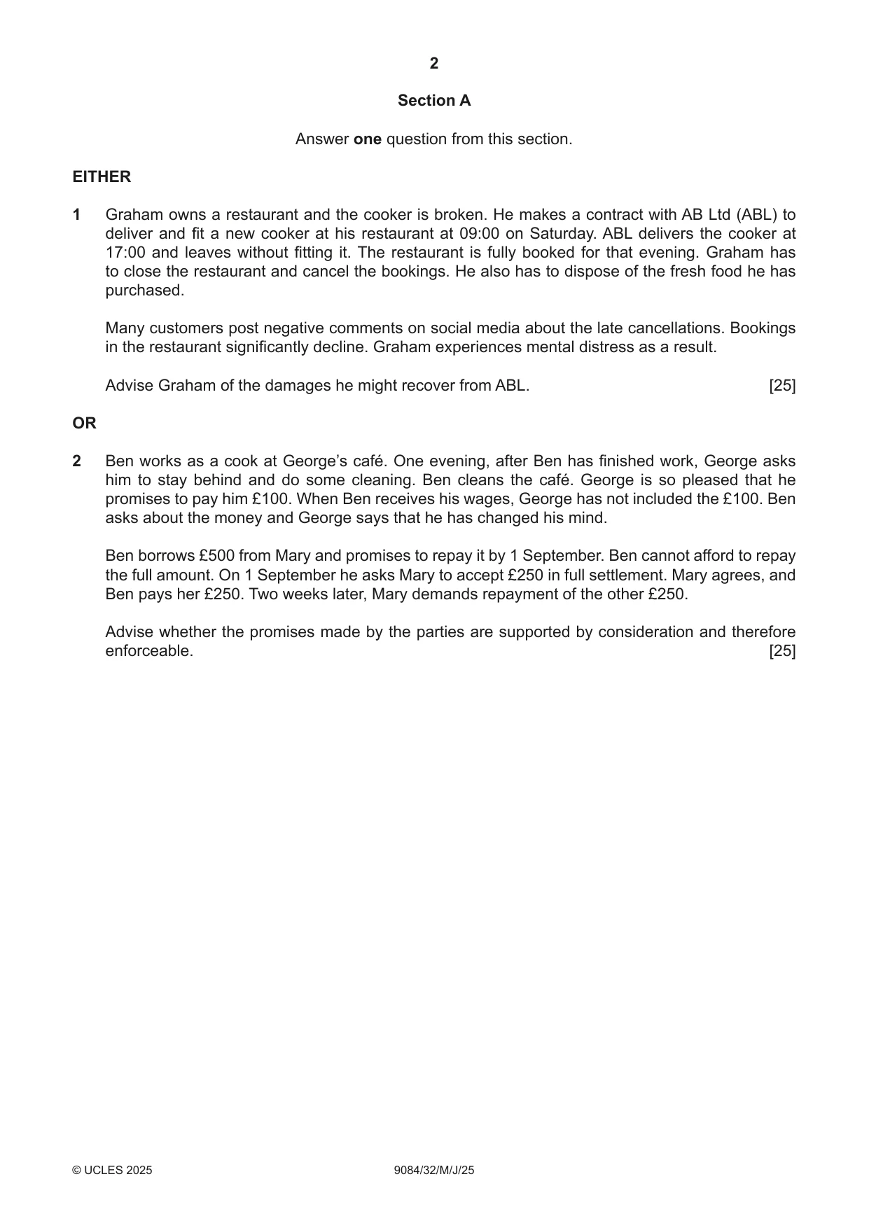 Cambridge A Level Law 9084 2025 May/June Paper 3 · Variant 2 question paper, page 2 of 4