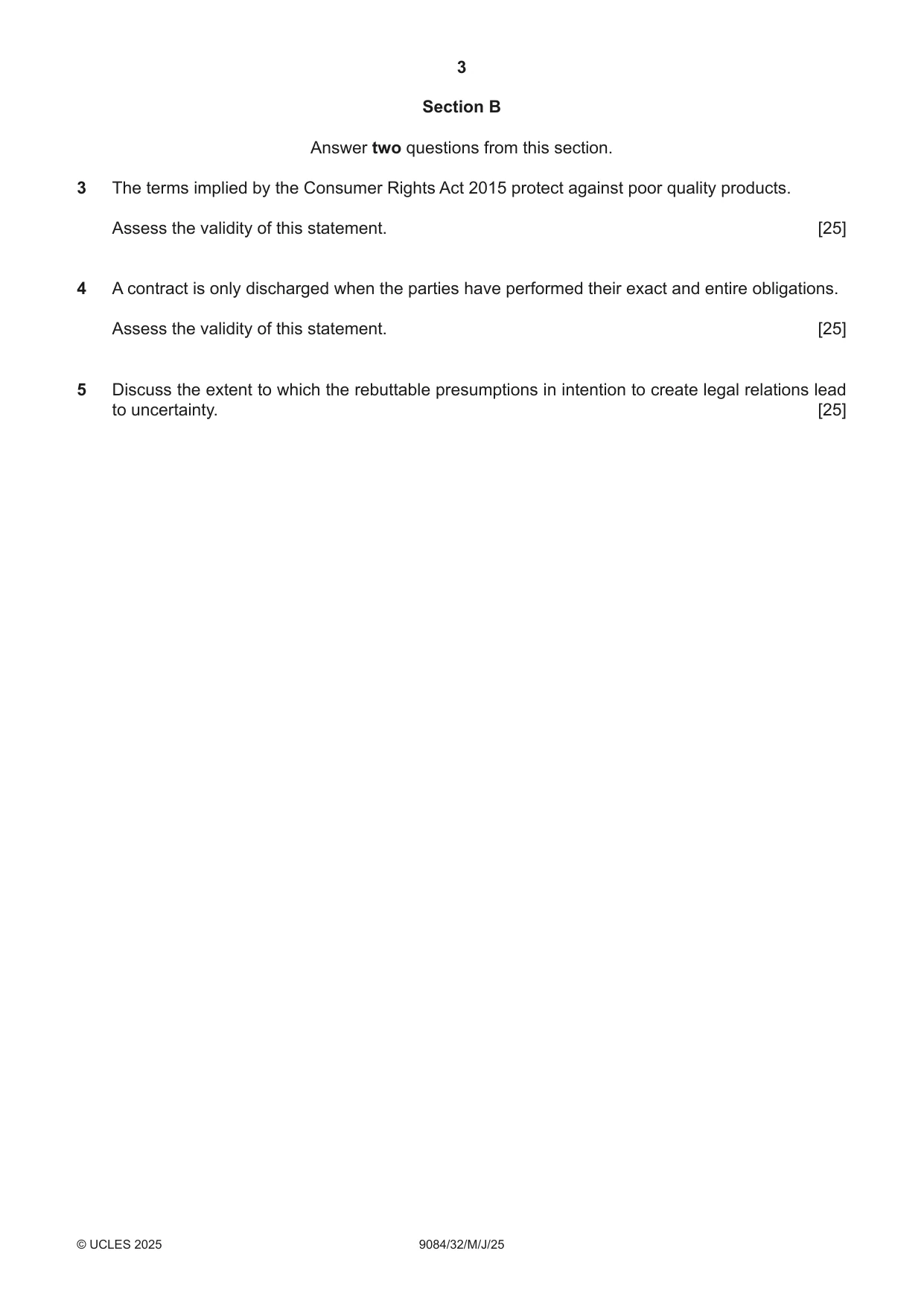 Cambridge A Level Law 9084 2025 May/June Paper 3 · Variant 2 question paper, page 3 of 4