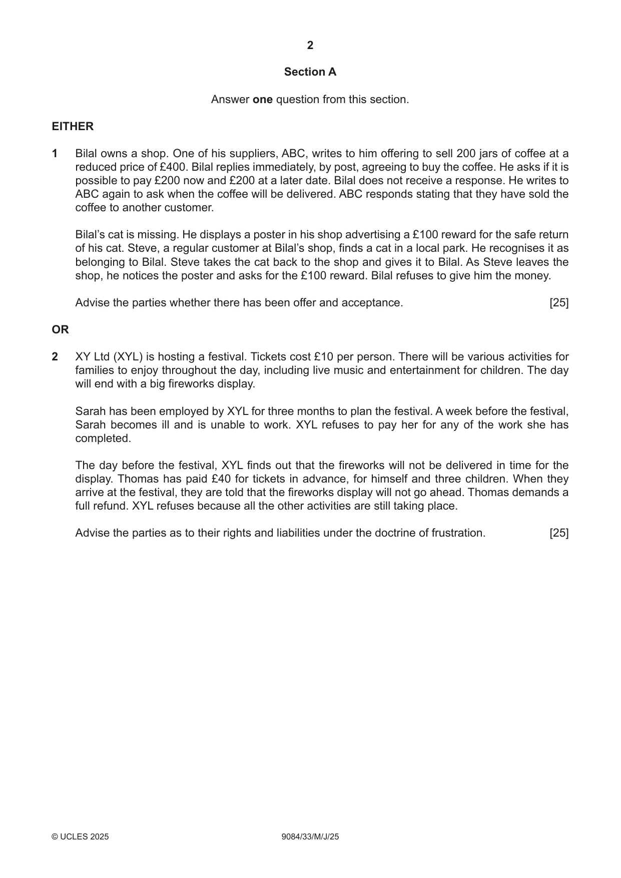 Cambridge A Level Law 9084 2025 May/June Paper 3 · Variant 3 question paper, page 2 of 4
