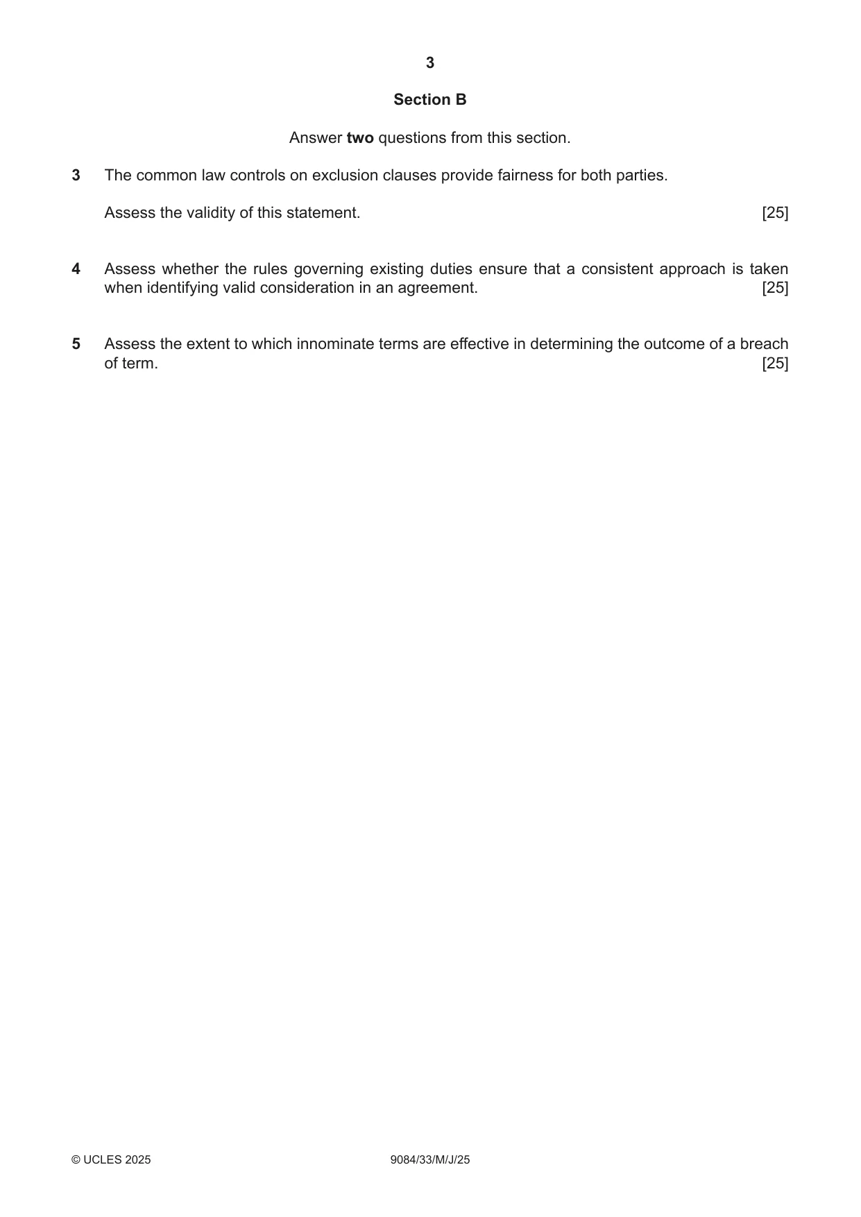 Cambridge A Level Law 9084 2025 May/June Paper 3 · Variant 3 question paper, page 3 of 4