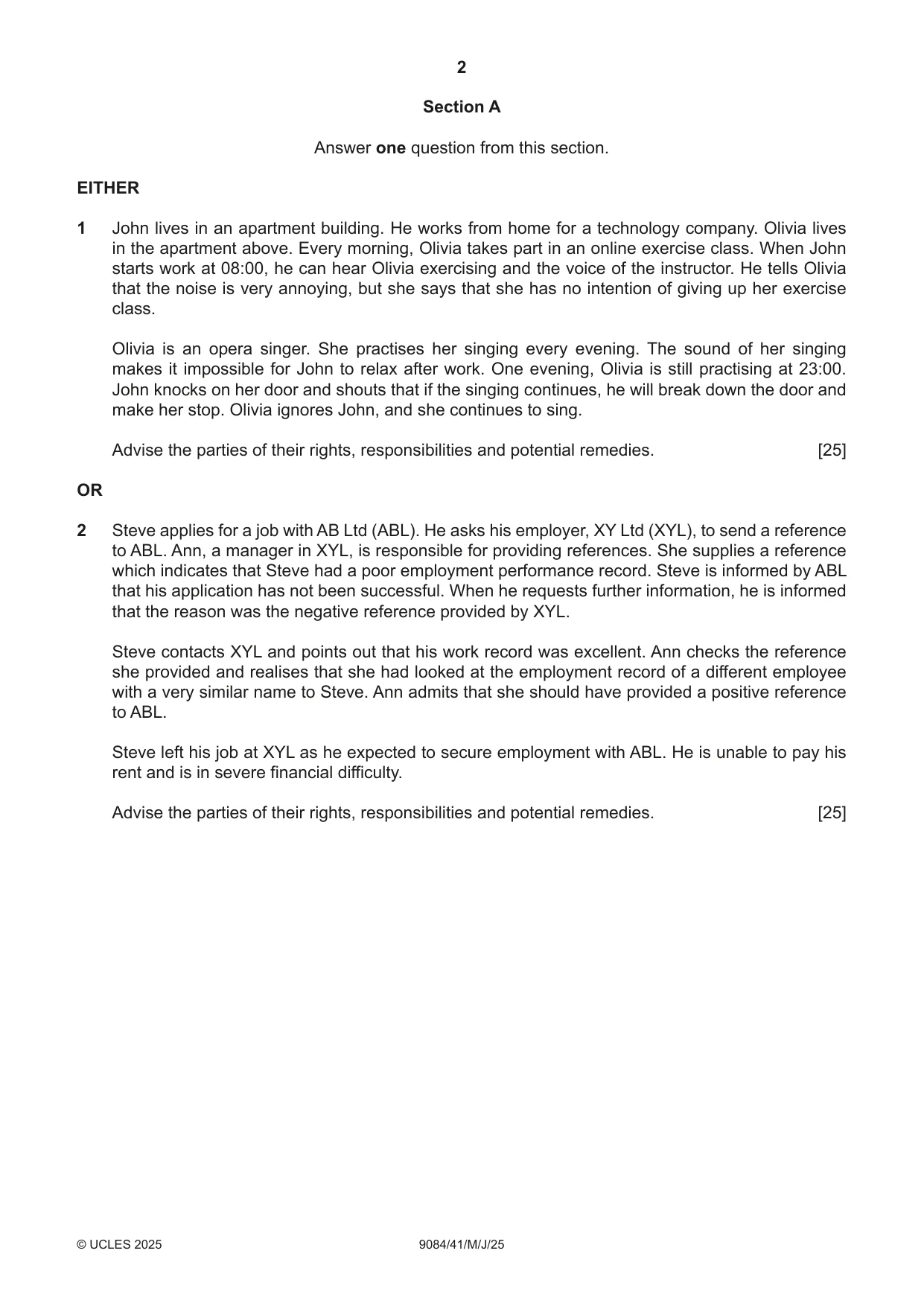Cambridge A Level Law 9084 2025 May/June Paper 4 · Variant 1 question paper, page 2 of 4