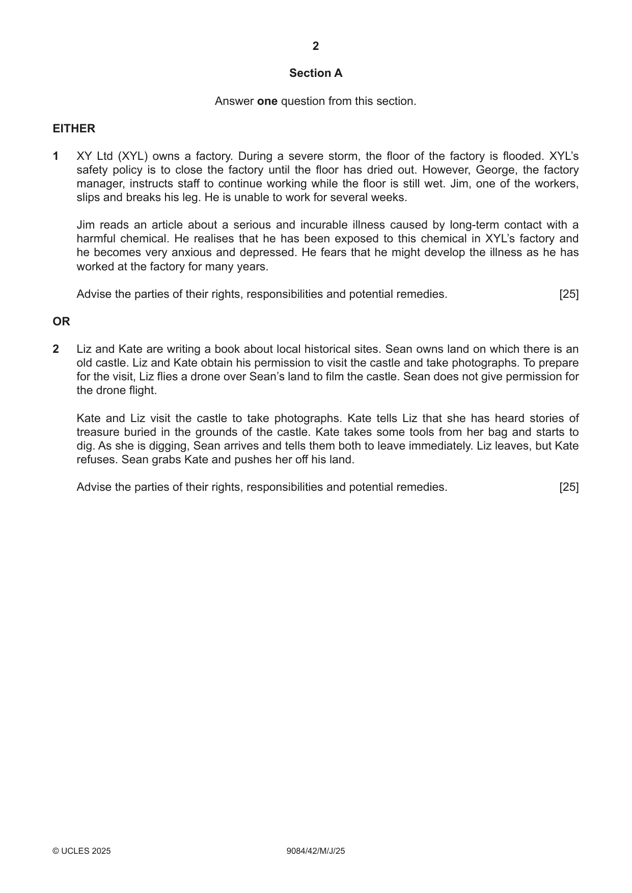 Cambridge A Level Law 9084 2025 May/June Paper 4 · Variant 2 question paper, page 2 of 4