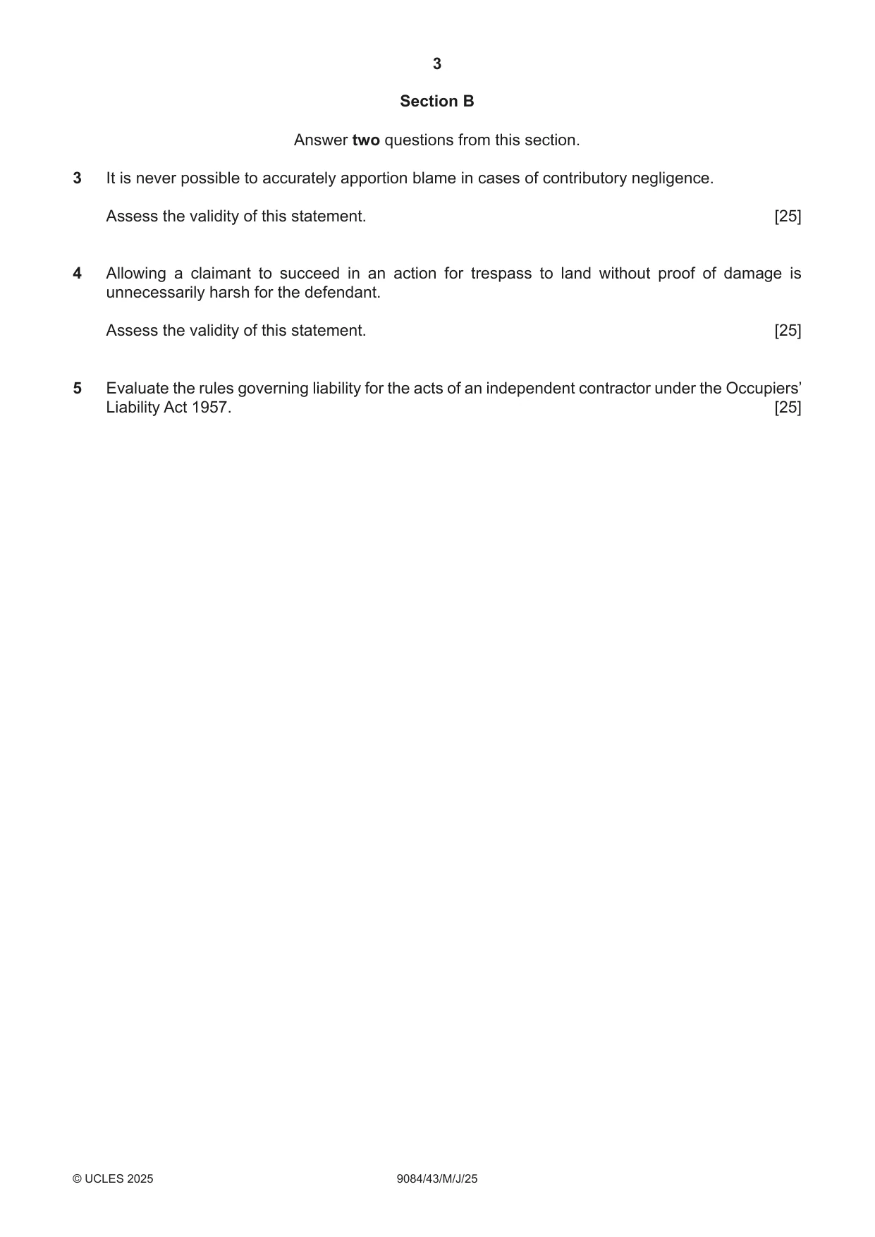 Cambridge A Level Law 9084 2025 May/June Paper 4 · Variant 3 question paper, page 3 of 4