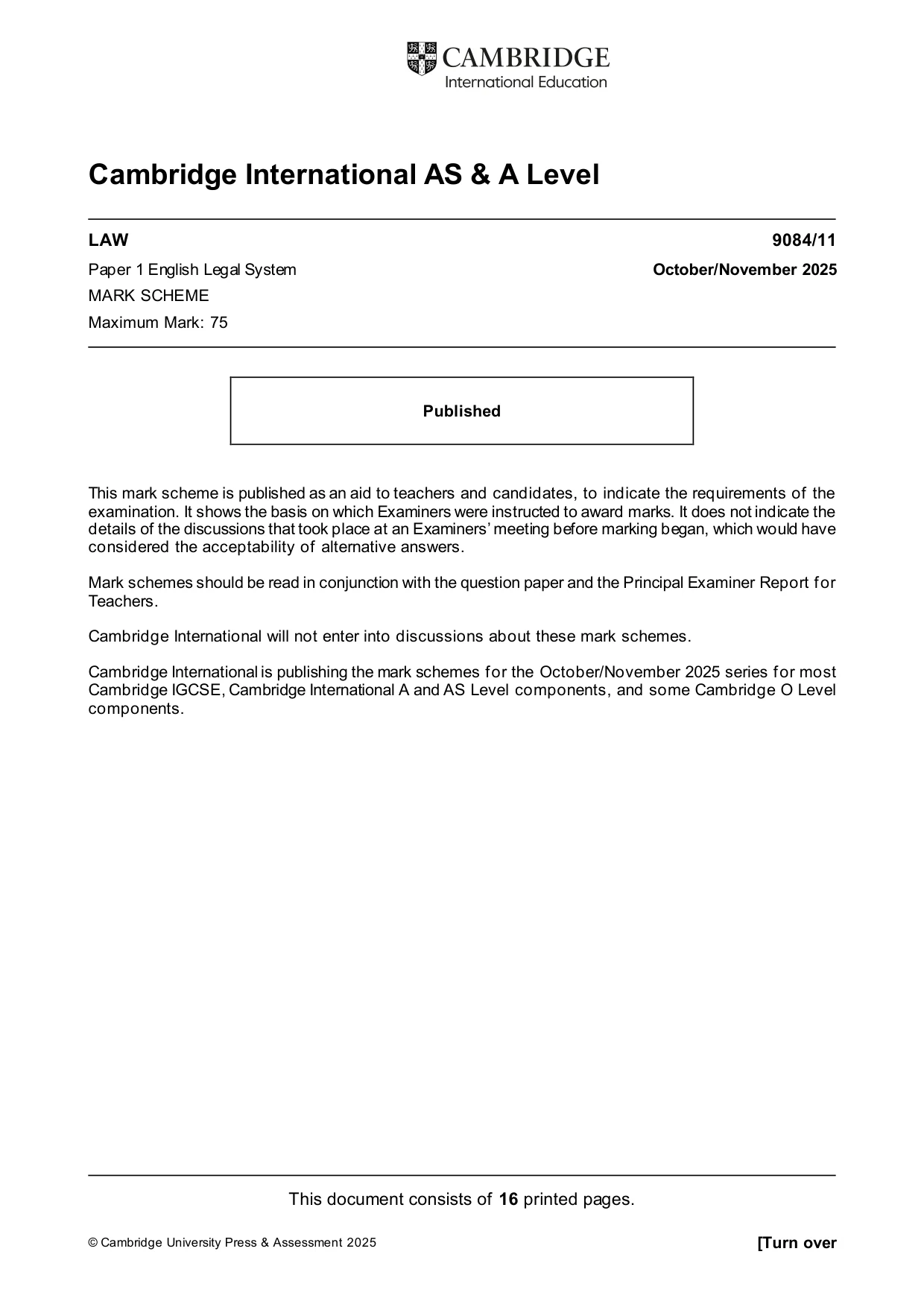 Mark scheme, page 1 of 16