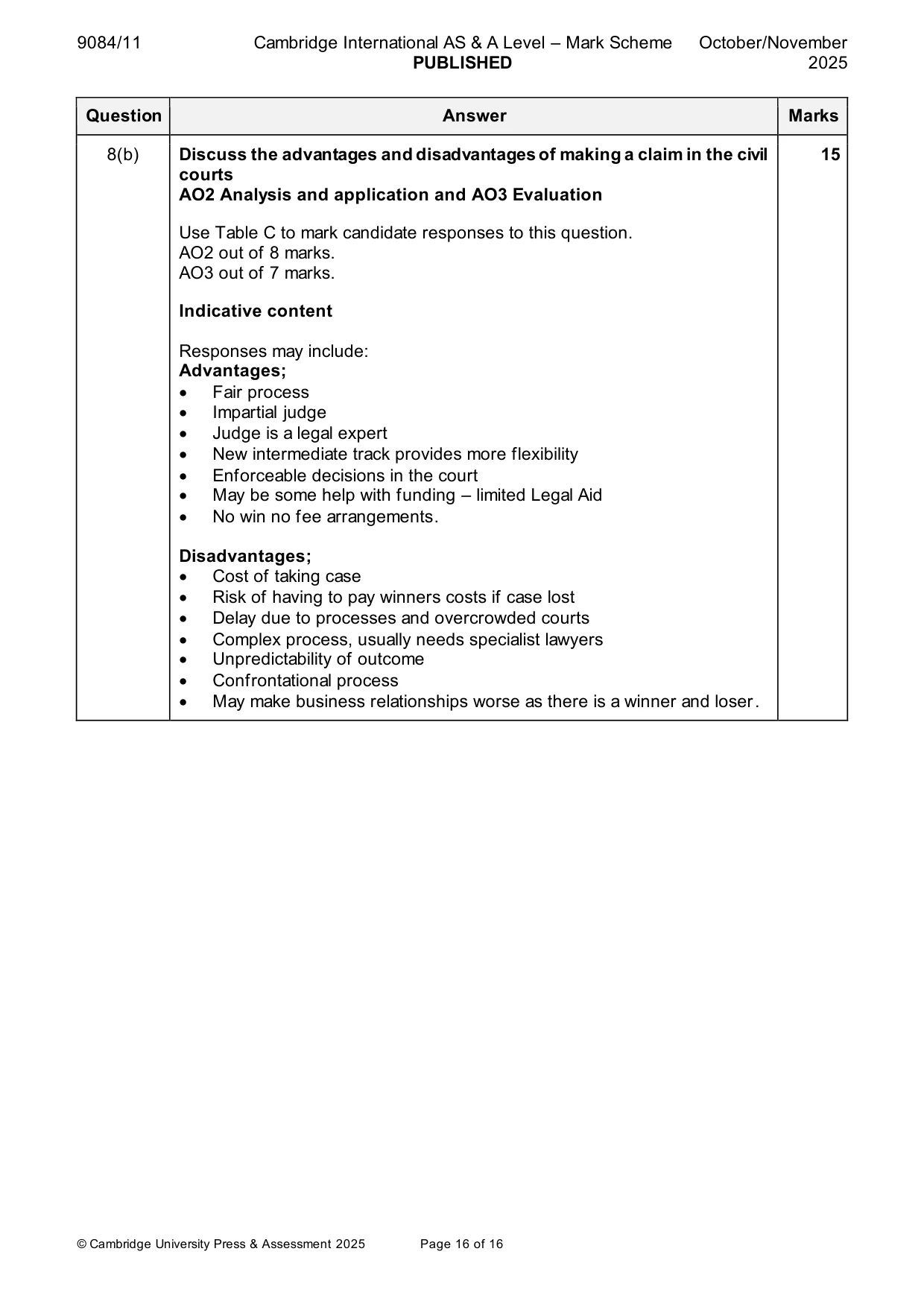 Mark scheme, page 16 of 16