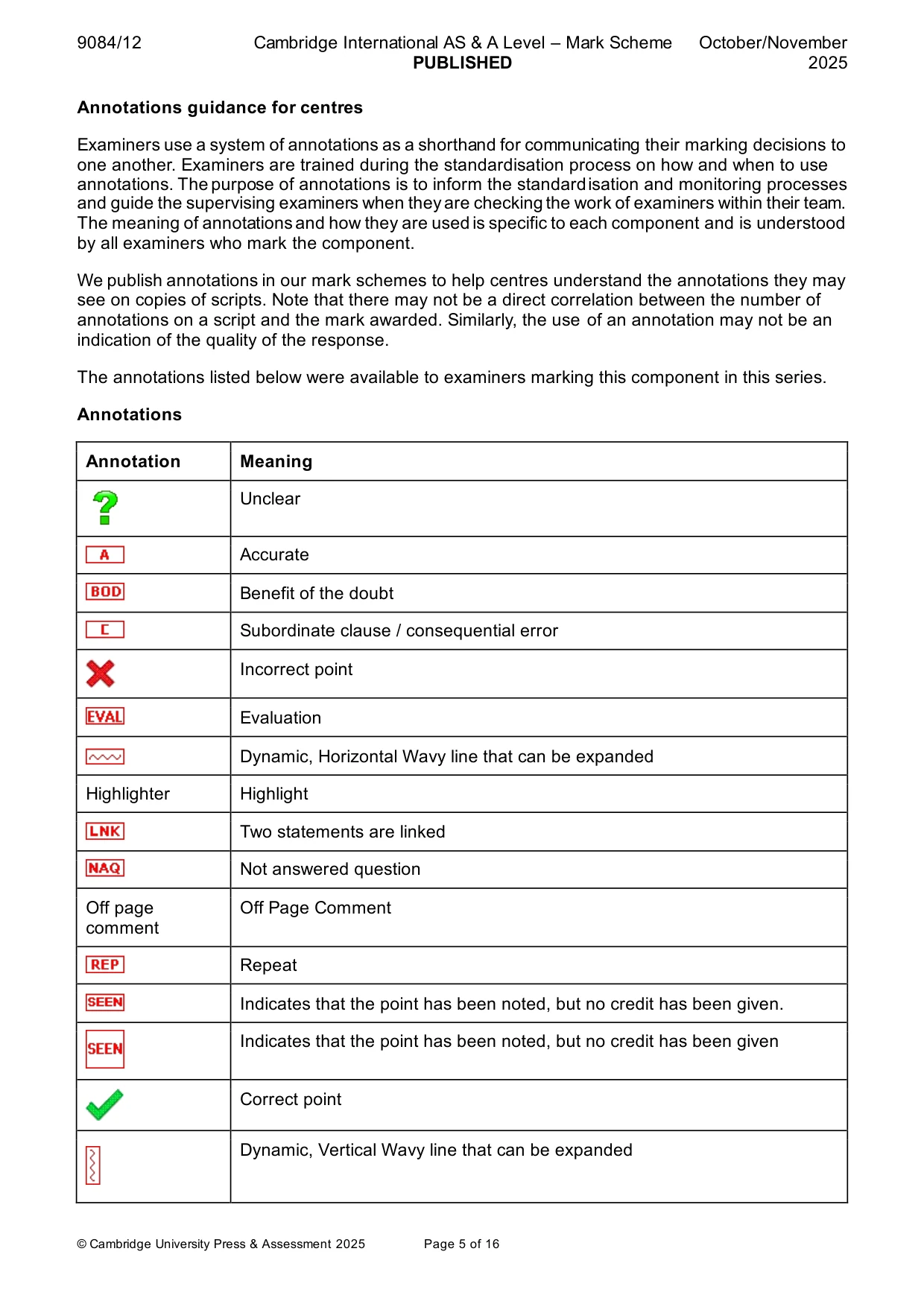 Mark scheme, page 5 of 16