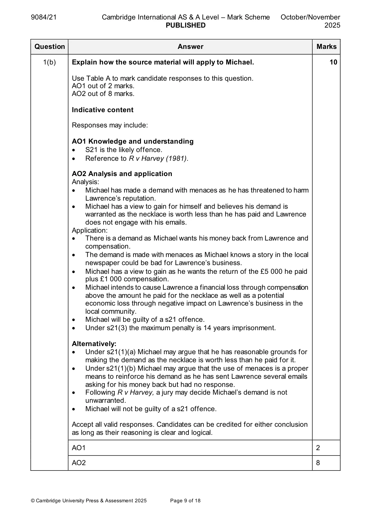 Mark scheme, page 9 of 18