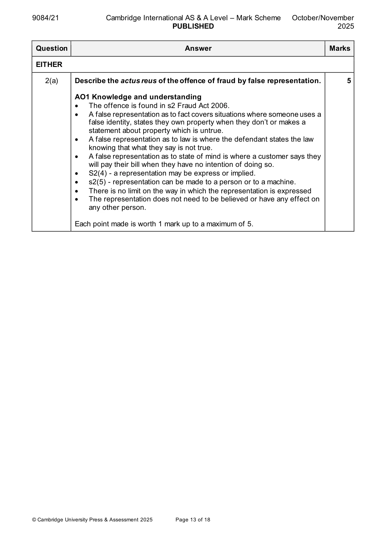 Mark scheme, page 13 of 18