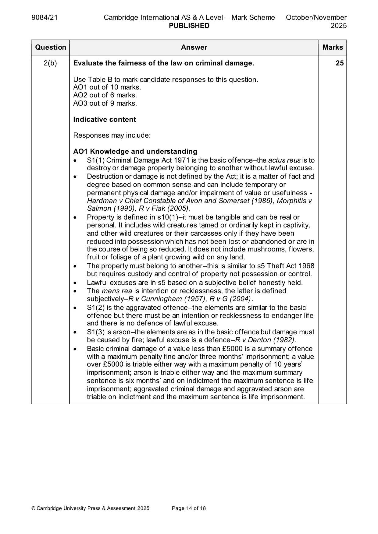 Mark scheme, page 14 of 18