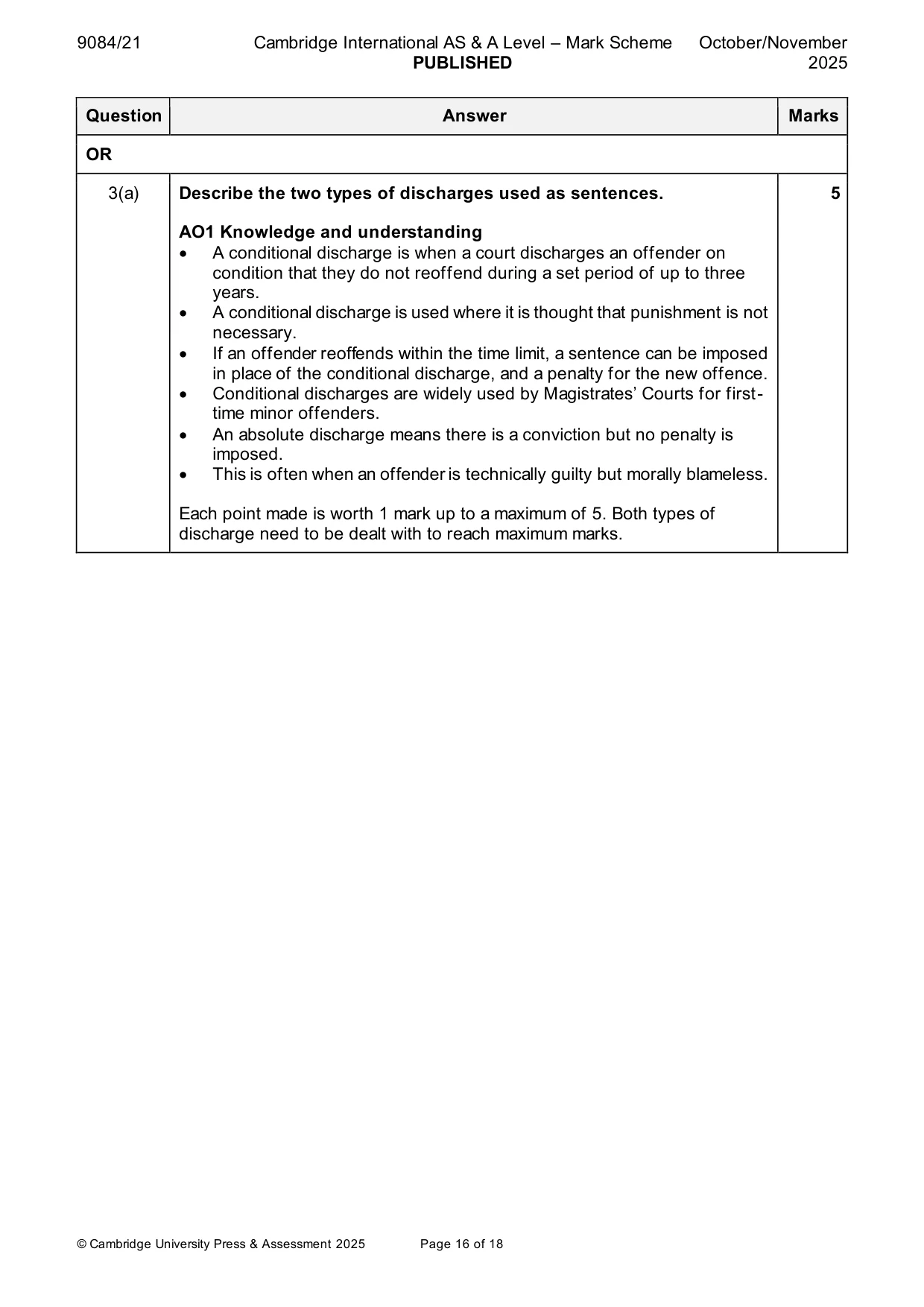 Mark scheme, page 16 of 18